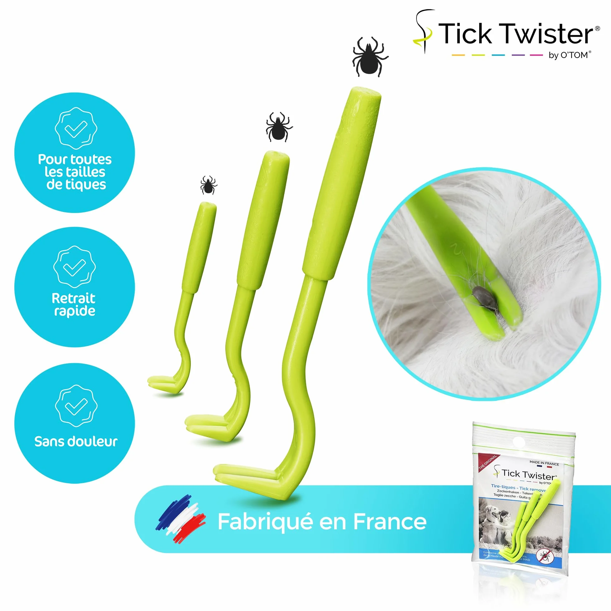 Pince à Tique Tick Twister pour Chien, Chat et Humain - Retrait Facile et Rapide, Fabriqué en France