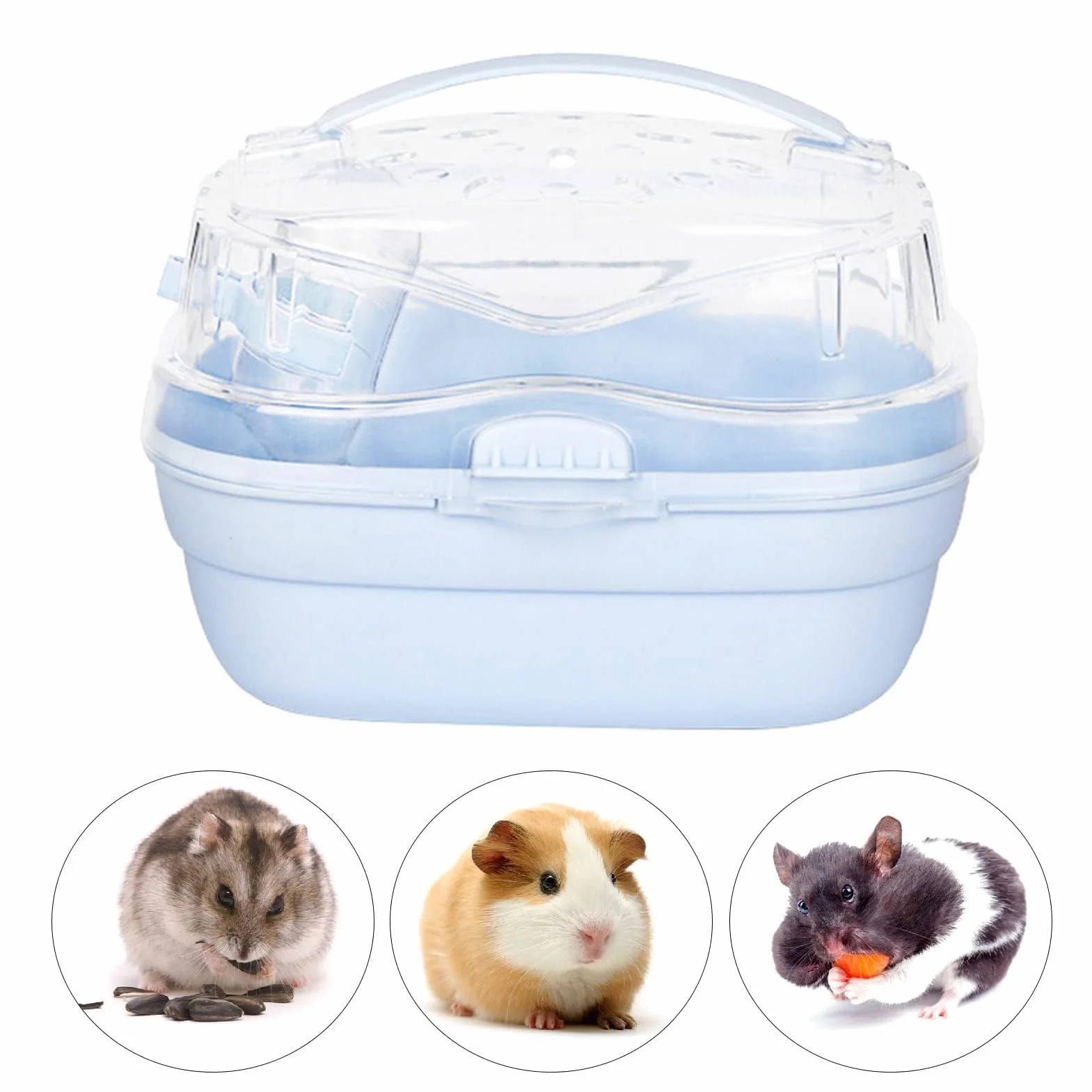 Cage de Transport pour Hamster Portable Voyage Plein Air Bleu crème