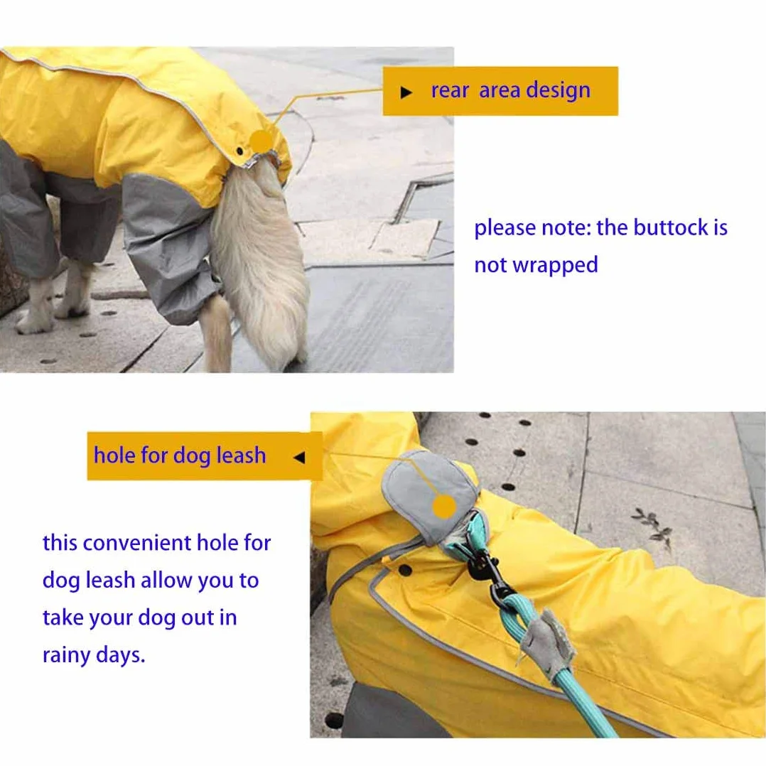 Patchwork Manteau de Pluie imperméable pour Chien 4 Jambes avec Capuche Amovible pour Chiens de Taille Petits Moyenne et Grande (20#, Jaune)