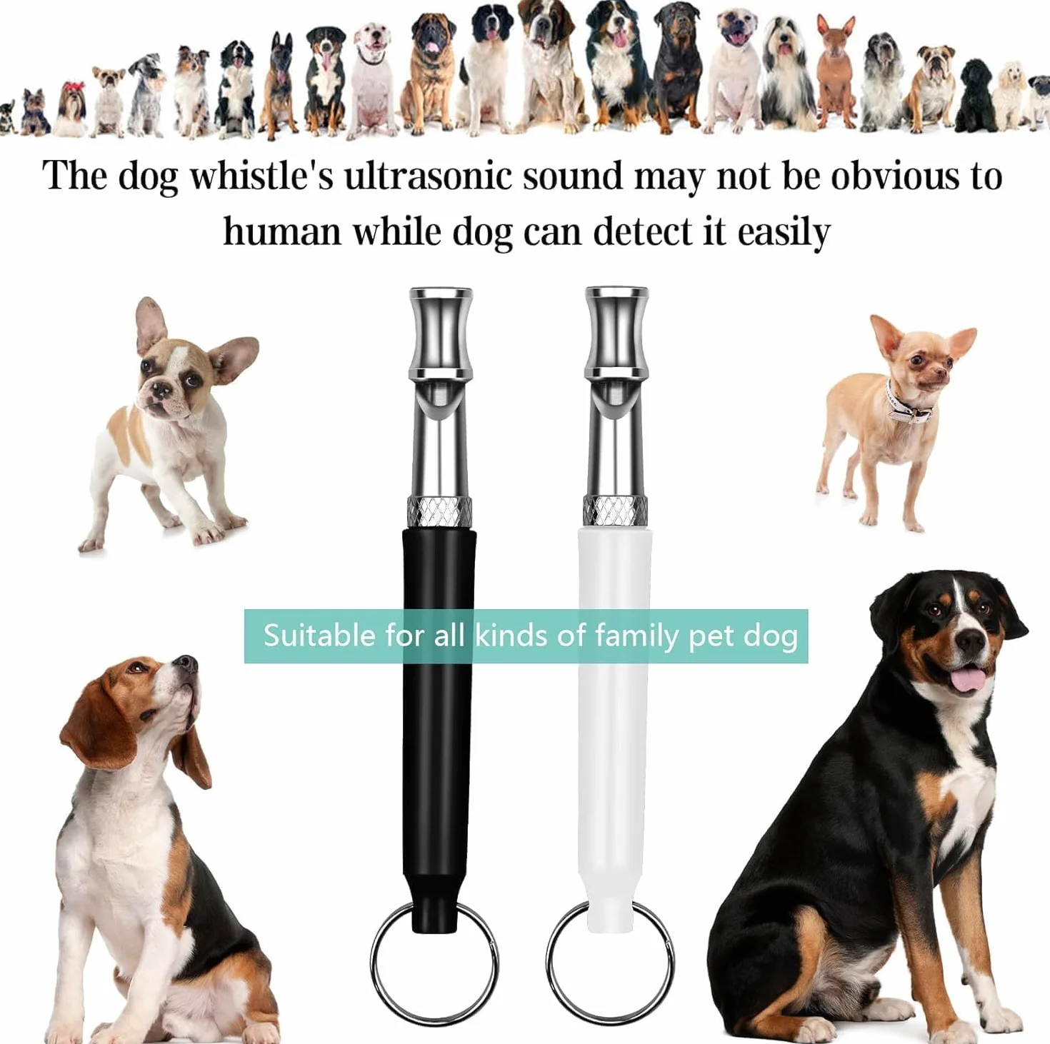 Sifflet Chien Ultrason Anti Aboiement avec Lanière, 2 Paquets, Noir et Blanc