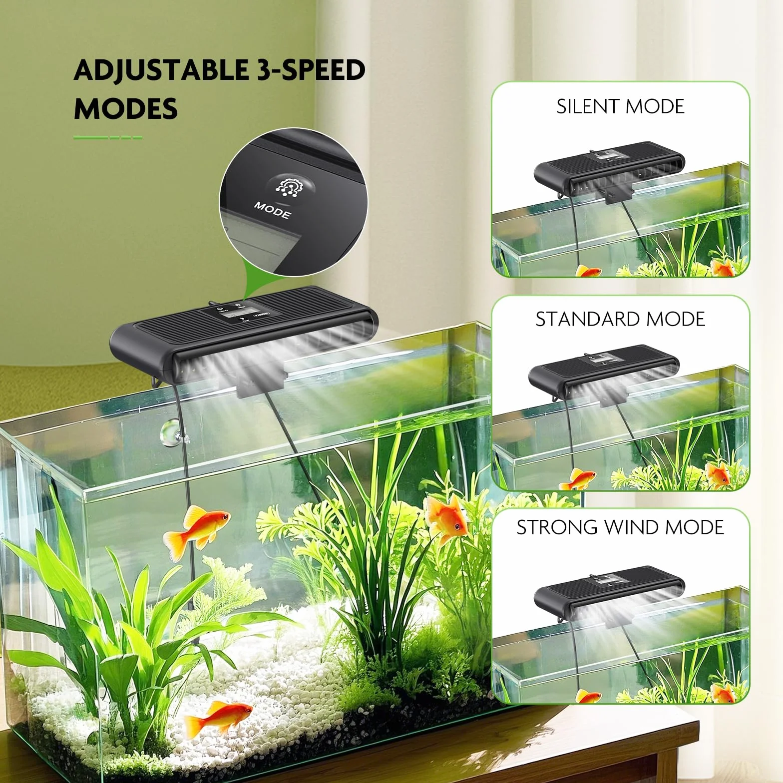 PAIZOO Ventilateur refroidisseur pour aquarium, contrôle automatique de la température, refroidisseur de bac à poissons, ventilateur d'aquarium avec sonde de température, écran LCD, 3 modes de vitesse