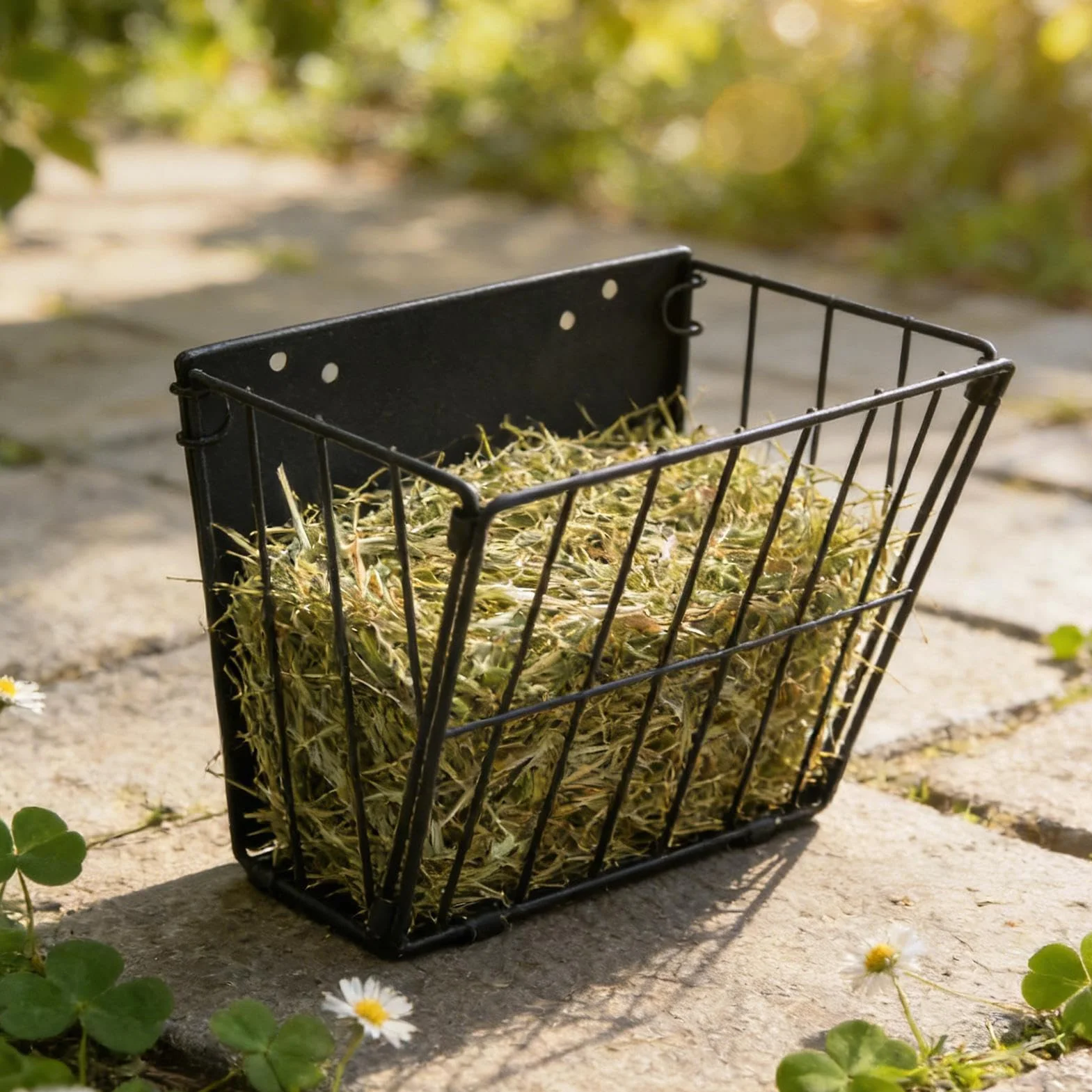 Râtelier à Foin pour Lapin, Rangement de Nourriture Pliable avec Crochet, Distributeur de Foin en Cadre Métallique