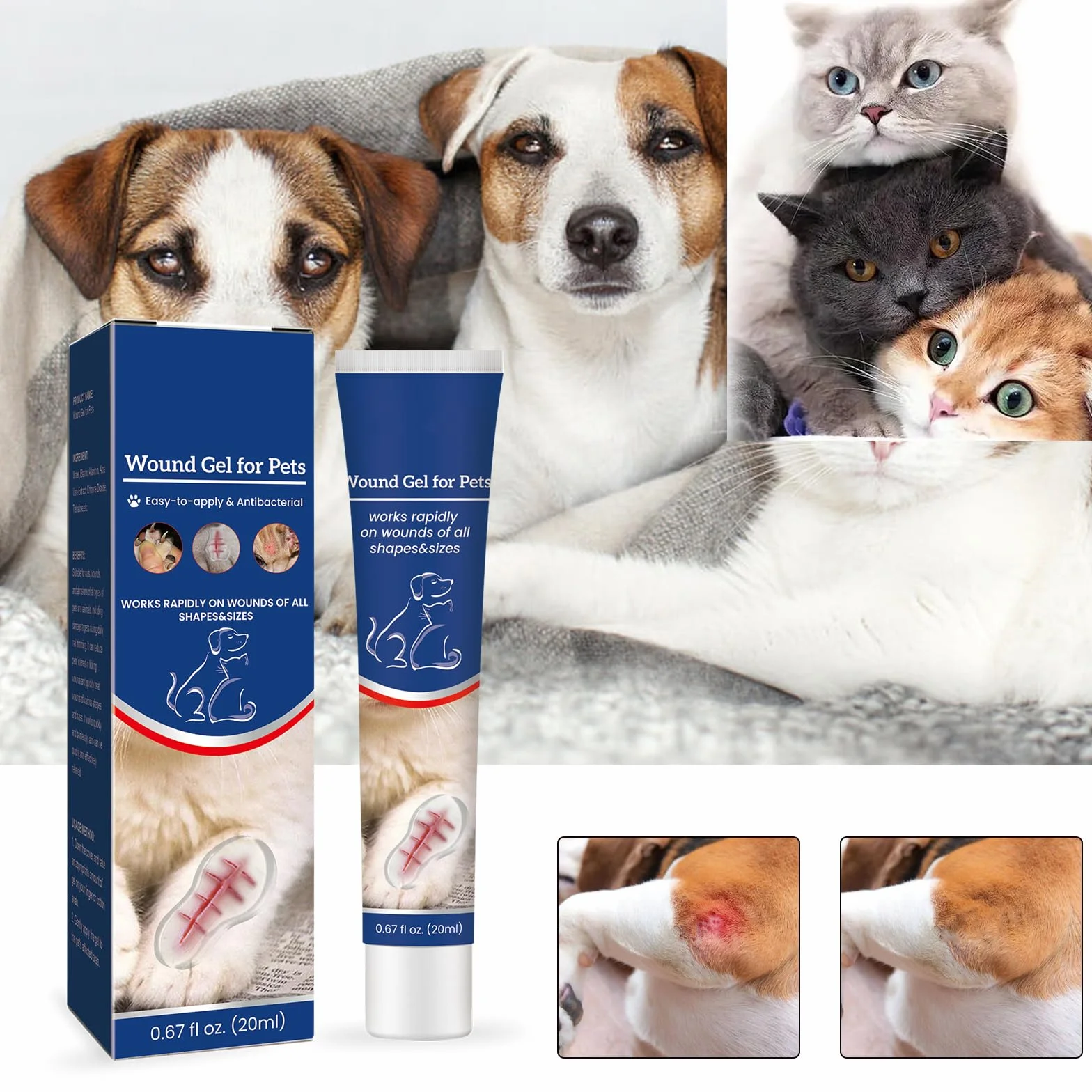 Gel Apaisant pour Plaies Chats Chiens Nettoyage Soin Cicatrisation Animaux