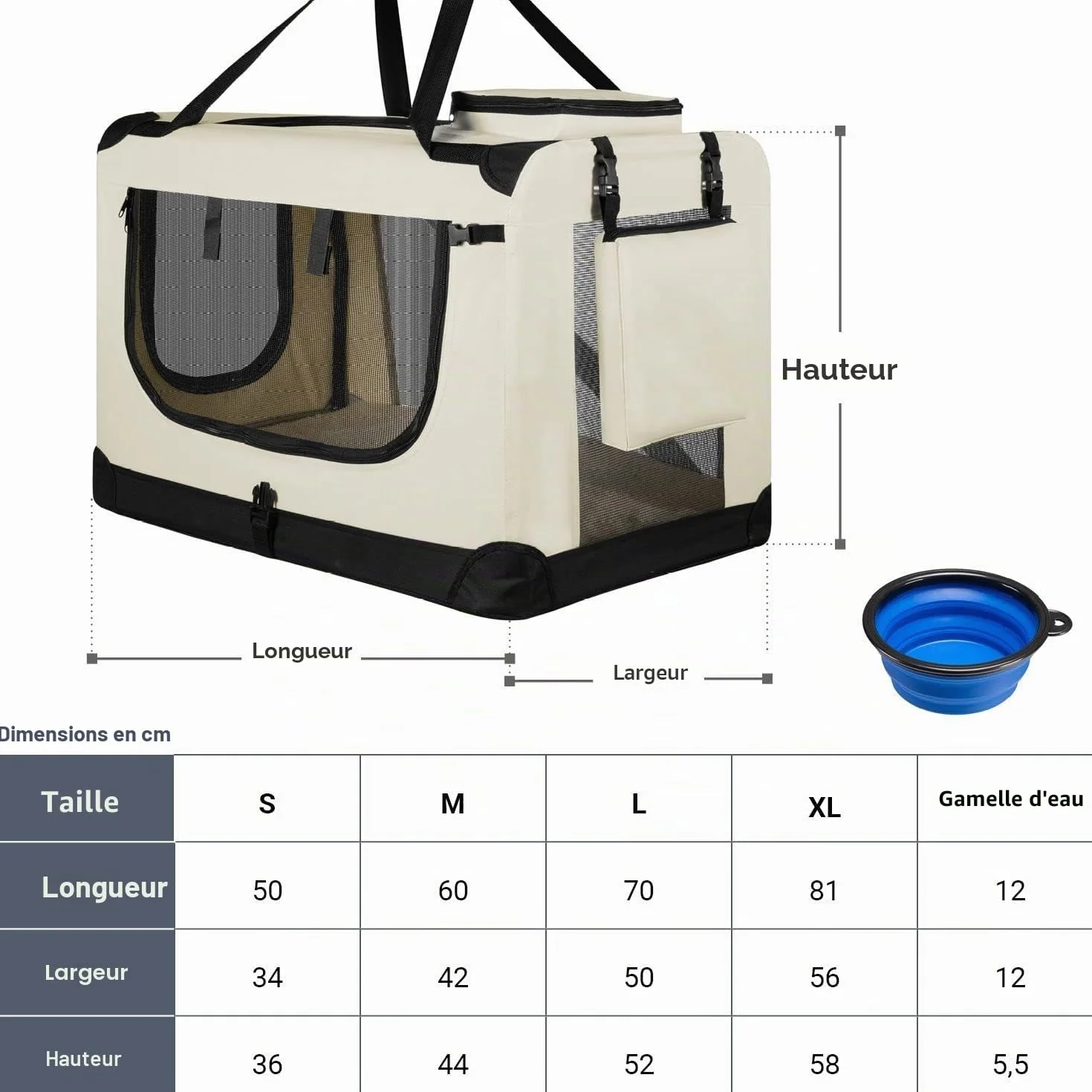 Juskys Caisse de Transport Pliable pour Chiens Lassie XL Beige 58 x 82 x 58 cm Tissu