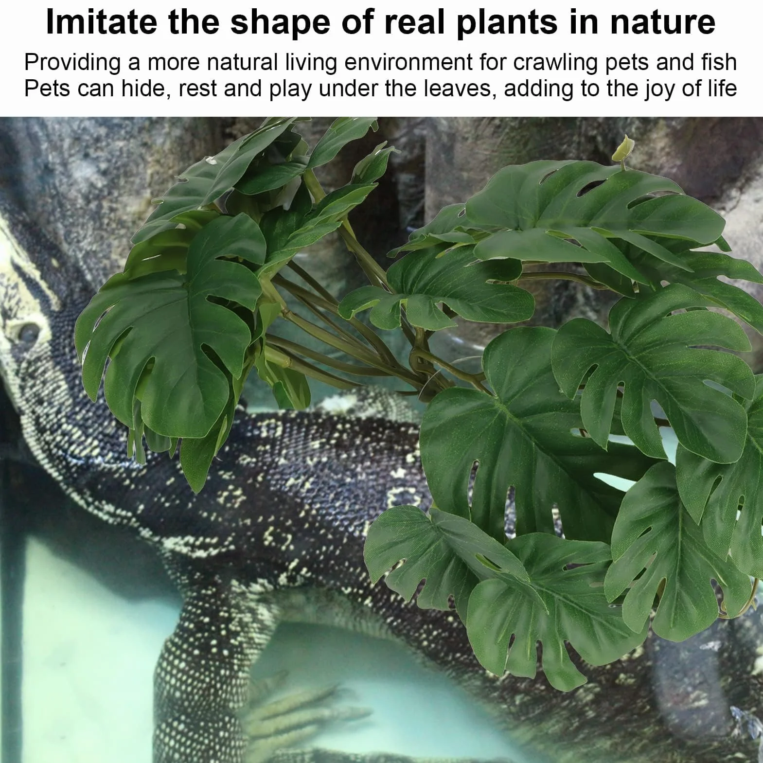 Plantes Artificielles pour Reptiles Feuille de Palmier 25 x 25 cm Décorative Plastique avec Ventouse Terrarium