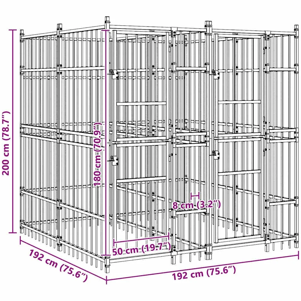 VidaXL Chenil d'Extérieur pour Chiens Acier 3,69 m² Cage Niche