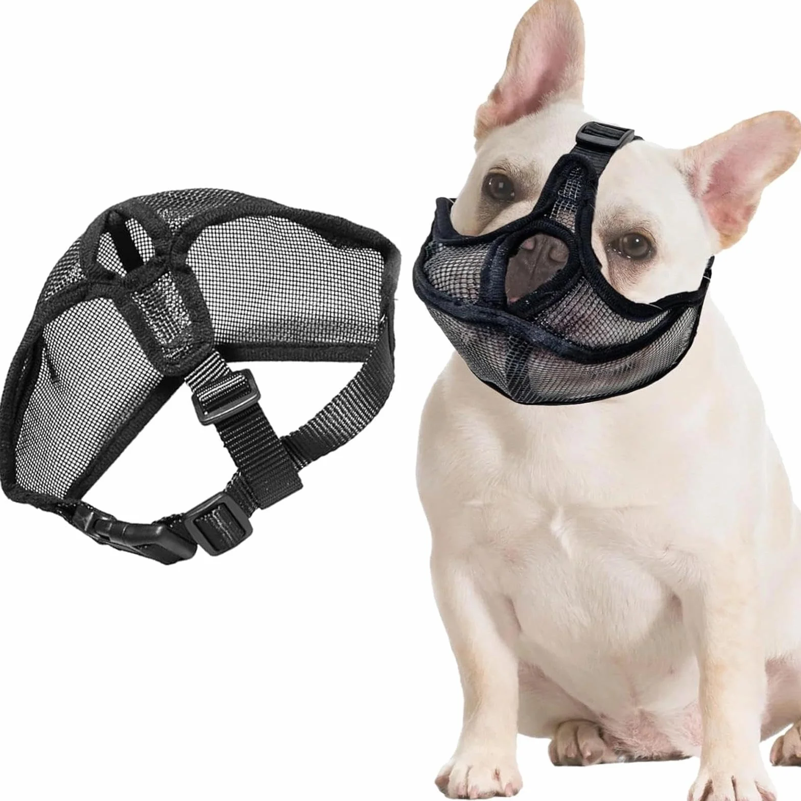 Réglable Muselière Chien Respirant Masque Plate Museliere Petit Chiens Court, Anti Morsure Mastication Aboiement pour Bouledogue Français Shih Tzu Et Carlin