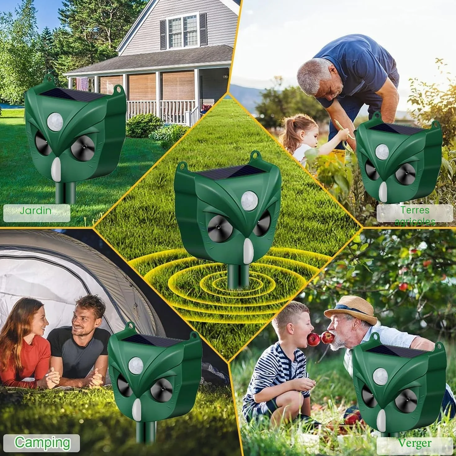 Répulsif à ultrasons pour chat, 5 modes, solaire et rechargeable, dissuasif pour cerf, chien, lapin, mouffette, oiseau pour jardin extérieur (RC546)