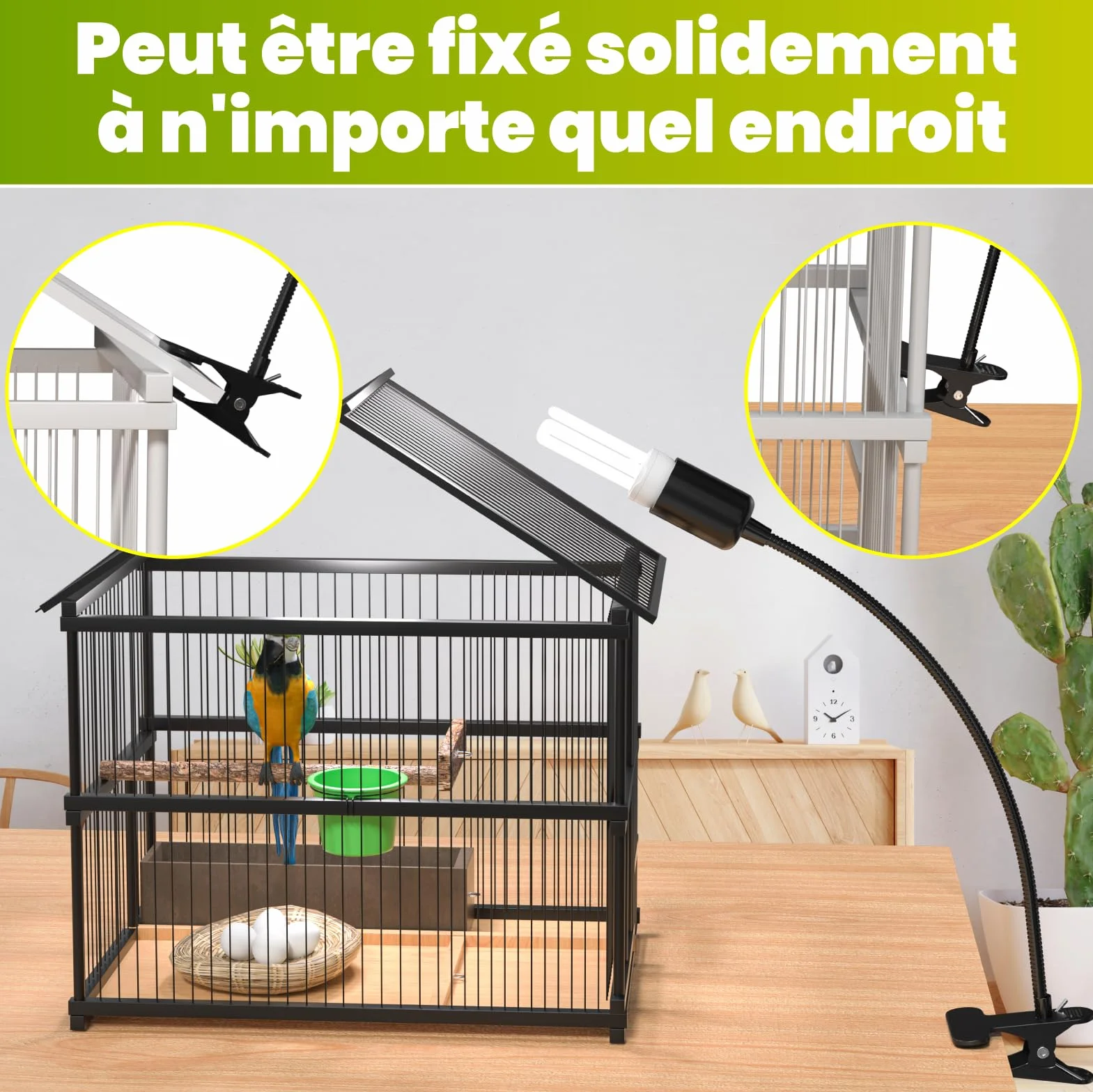 GlowUp UVB 2.4 Kit complet éclairage oiseaux lampe pince ampoule E27 20W