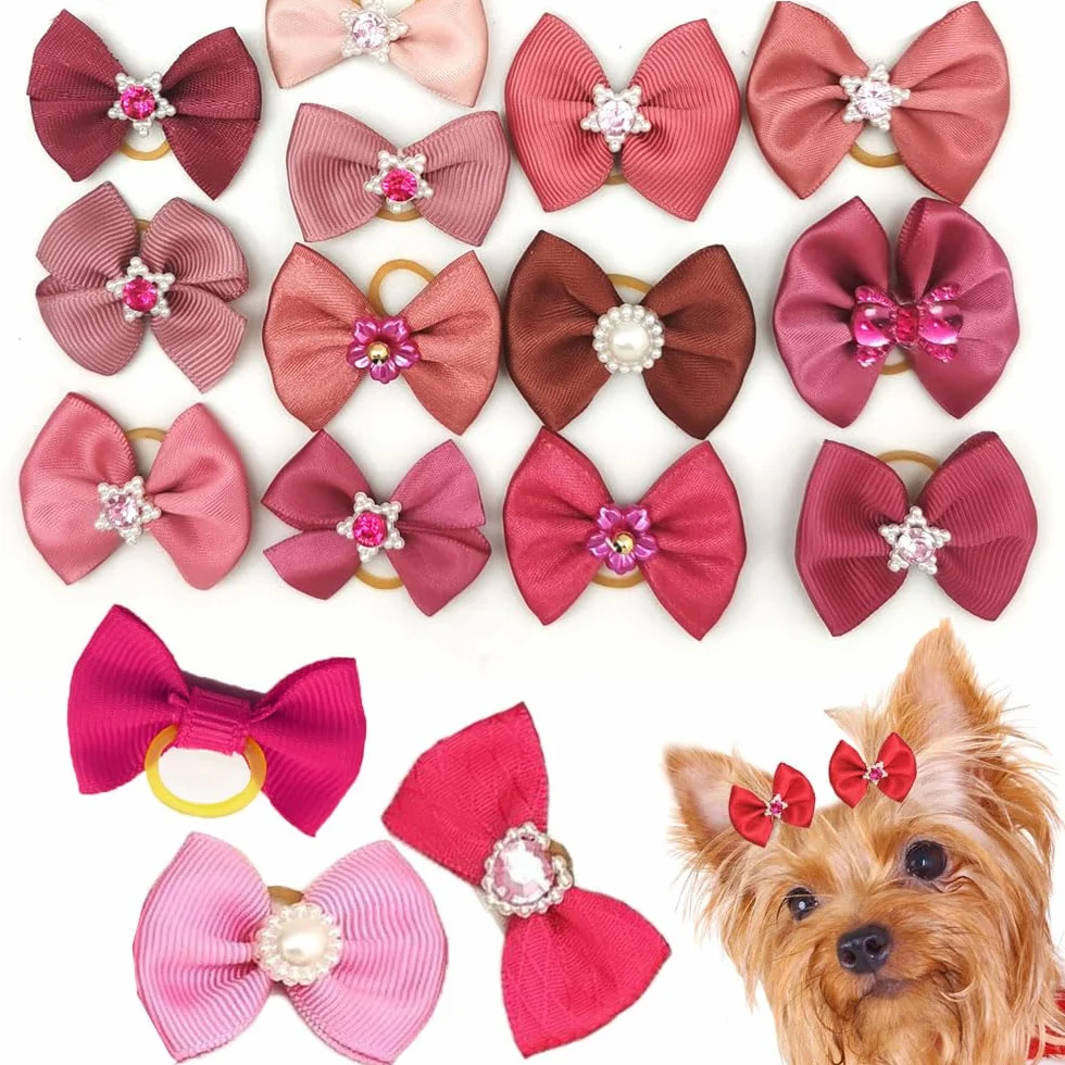 Lot de 40 nœuds pour chiens avec élastiques, accessoires de toilettage pour animaux