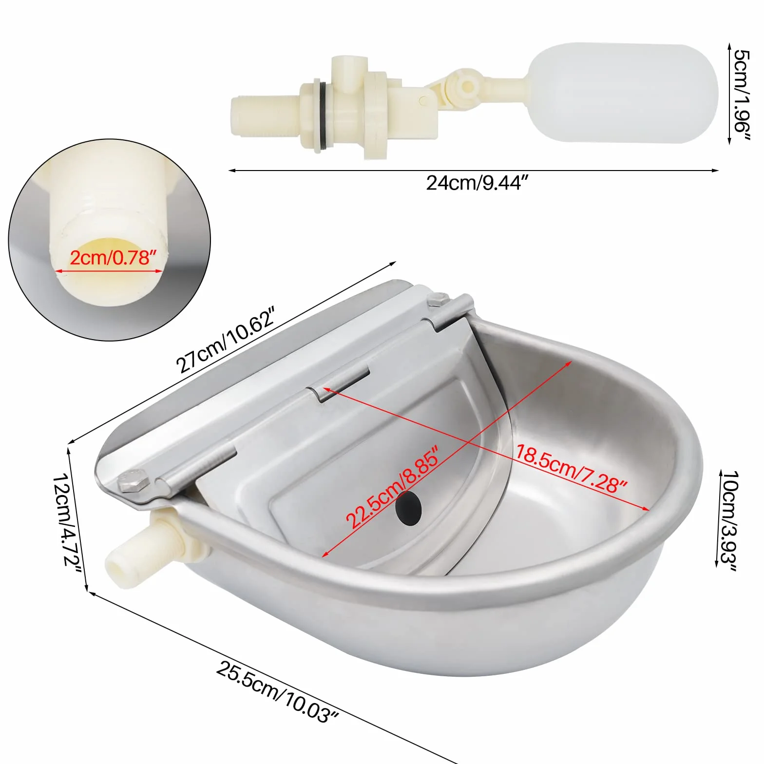 Abreuvoir Automatique en Acier Inoxydable pour Chevaux, Bovins avec 2 Flotteurs