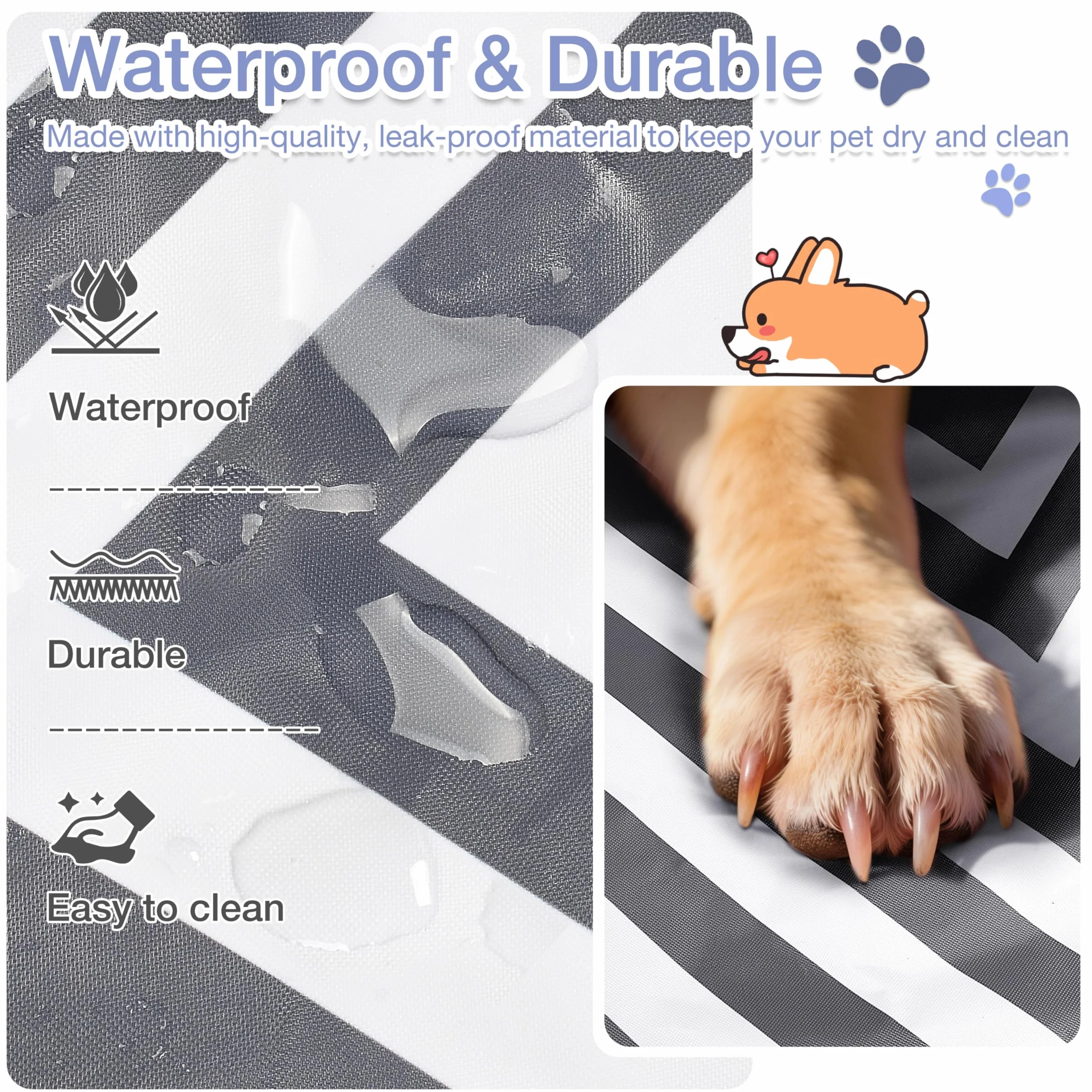 Pawsse Couverture imperméable pour chien 80 x 60 cm Tapis d'extérieur lavable Pliable Voyage