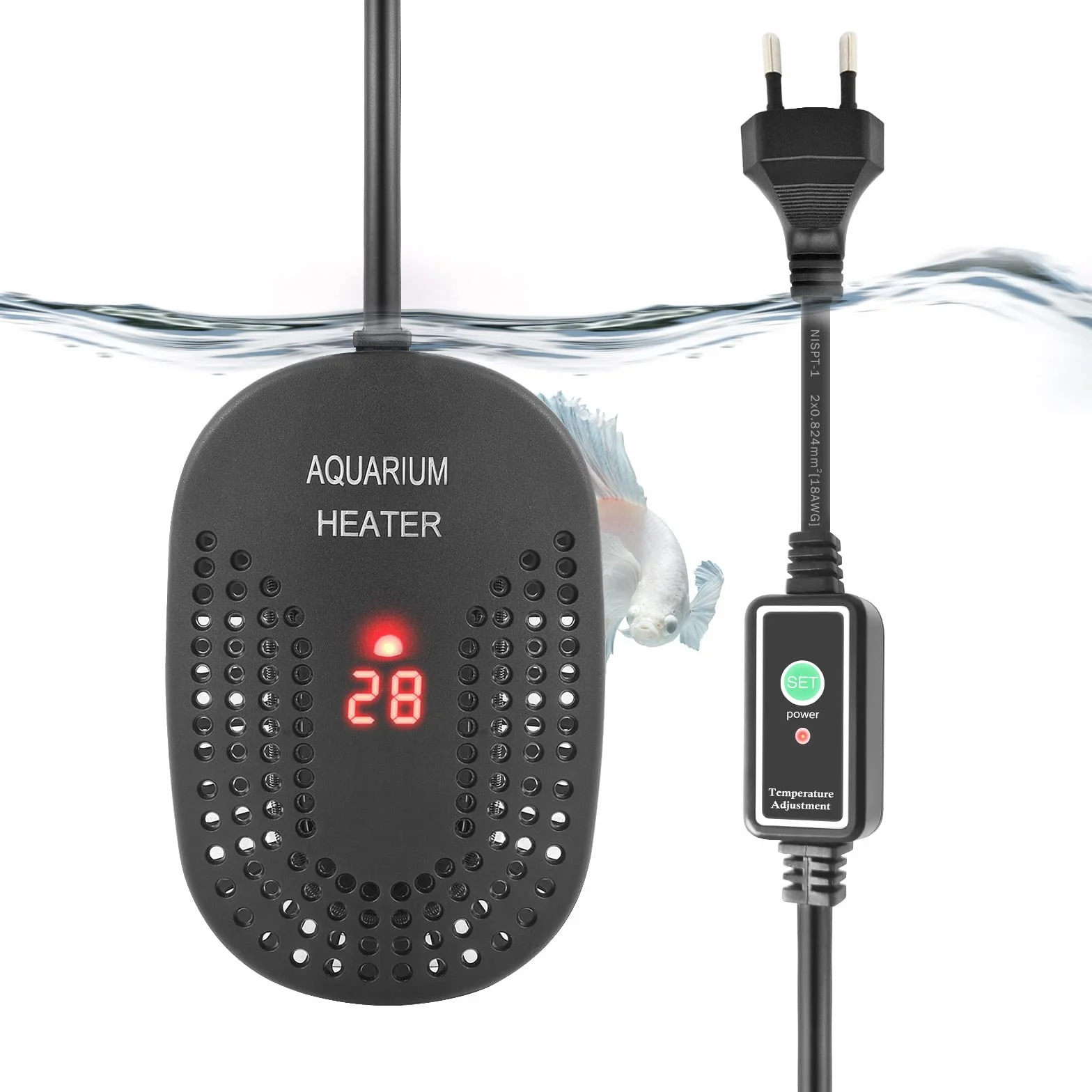 Mini Chauffage pour Aquarium 50W 100W, Chauffage Réglable pour Aquarium avec Contrôleur de Température Externe, Chauffage Incassable pour Poissons et Tortues, Eau Douce et Eau Salée (100W)