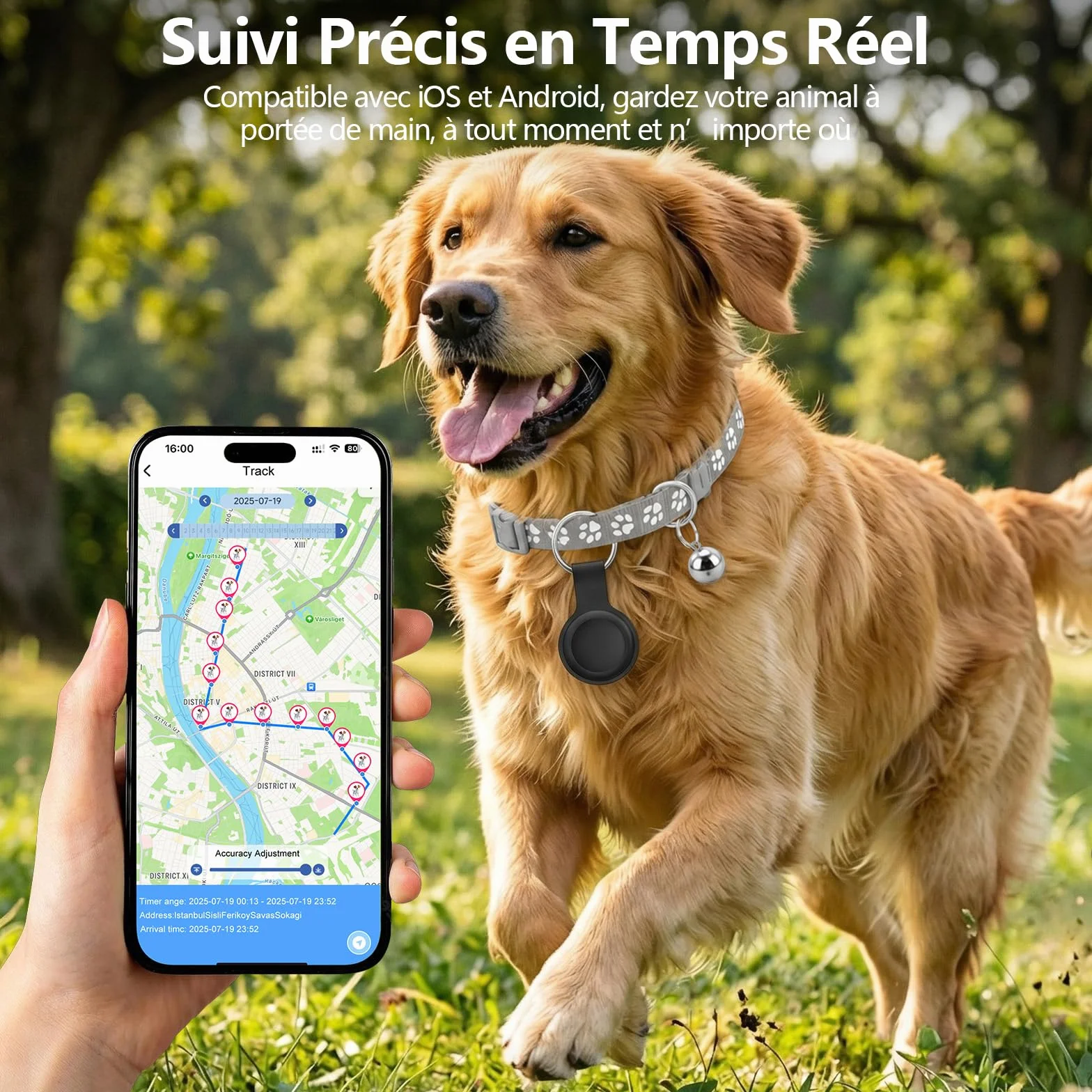 Collier GPS Chat, Traceur GPS Chien Chat sans Carte SIM/Abonnement Mensuel, Compatible avec iOS et Android, Suivi en Temps Réel Étanchéité IPX6 Traceur Collier Traceur pour Chien,Chats,Voitures - Gris