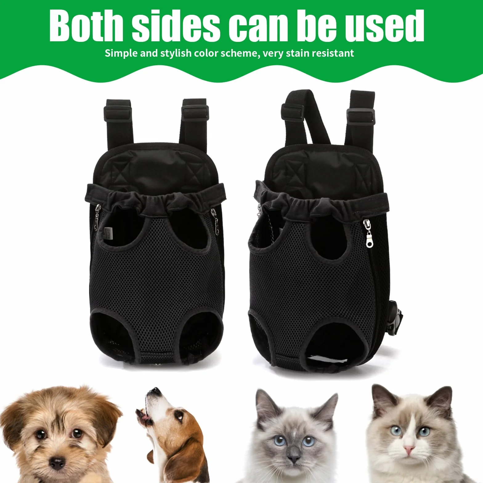 Sac Transport Chien Toile Respirante Trous Fixation Membres Petits Animaux 2,5-3,5 KG Noir