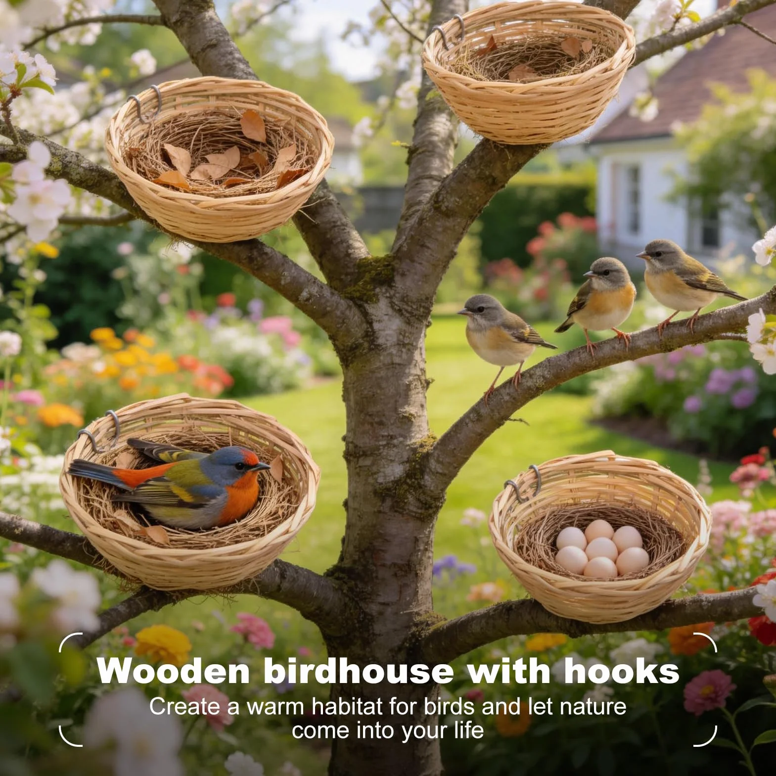 Nid D'oiseau Fait à la Main en Bambou pour Petits Perroquets Canaris Calopsittes avec Crochet