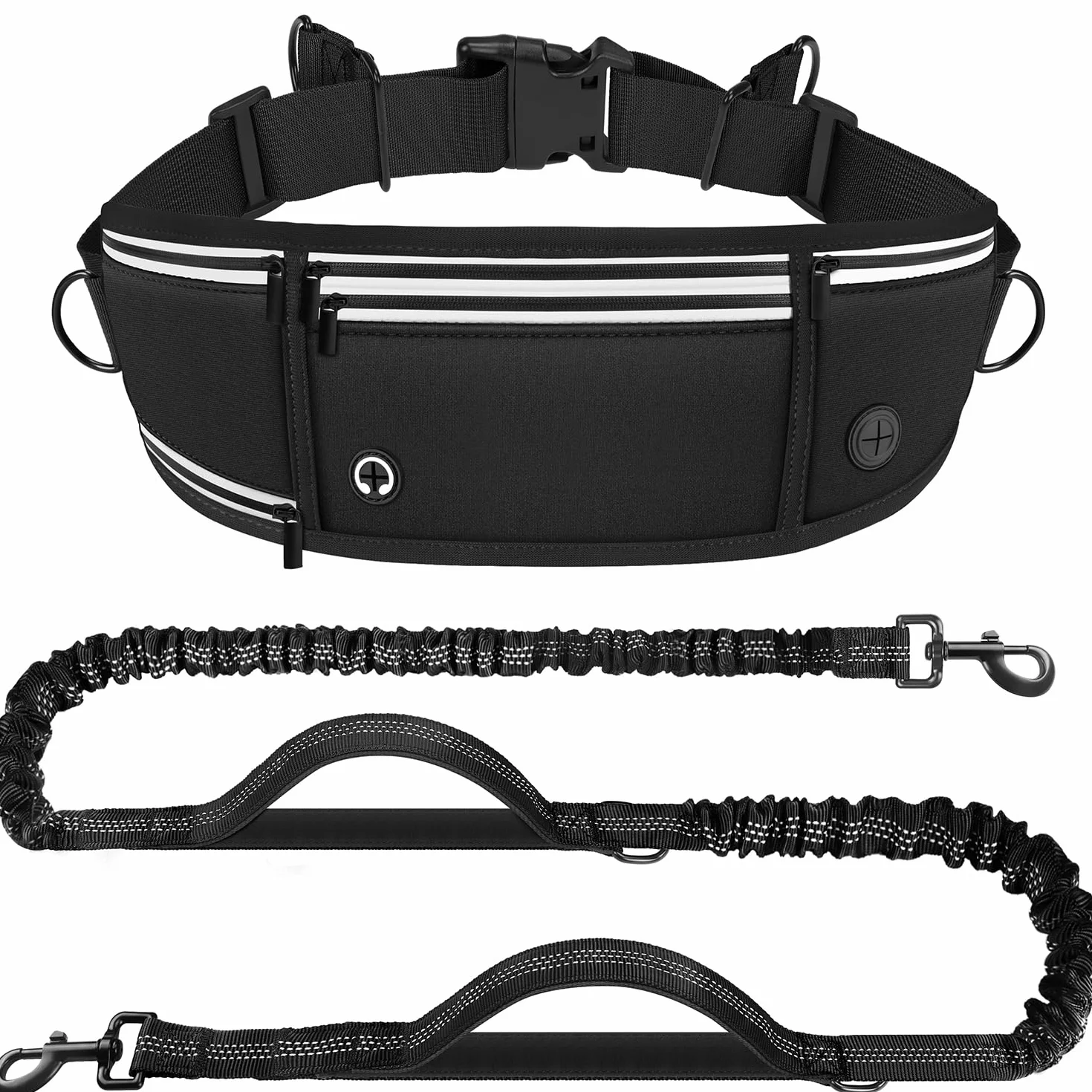 Laisse Canicross Chien Main Libre Longe Jogging Élastique 160-220cm Anti-tirons Réfléchissante Ceinture Réglable Double Poignée