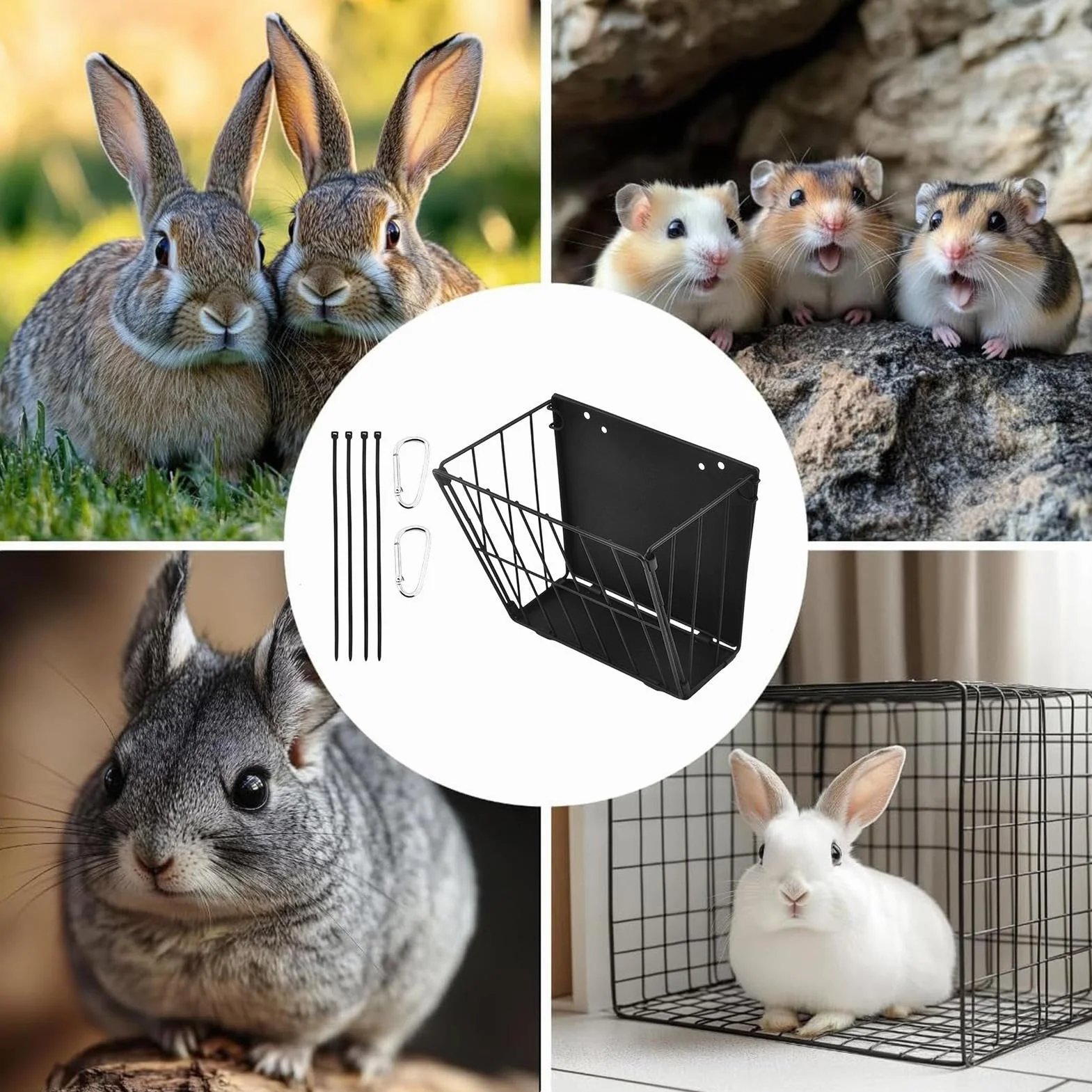 Râtelier à Foin pour Lapin Pliable avec Crochet - Distributeur de Foin en Cadre Métallique