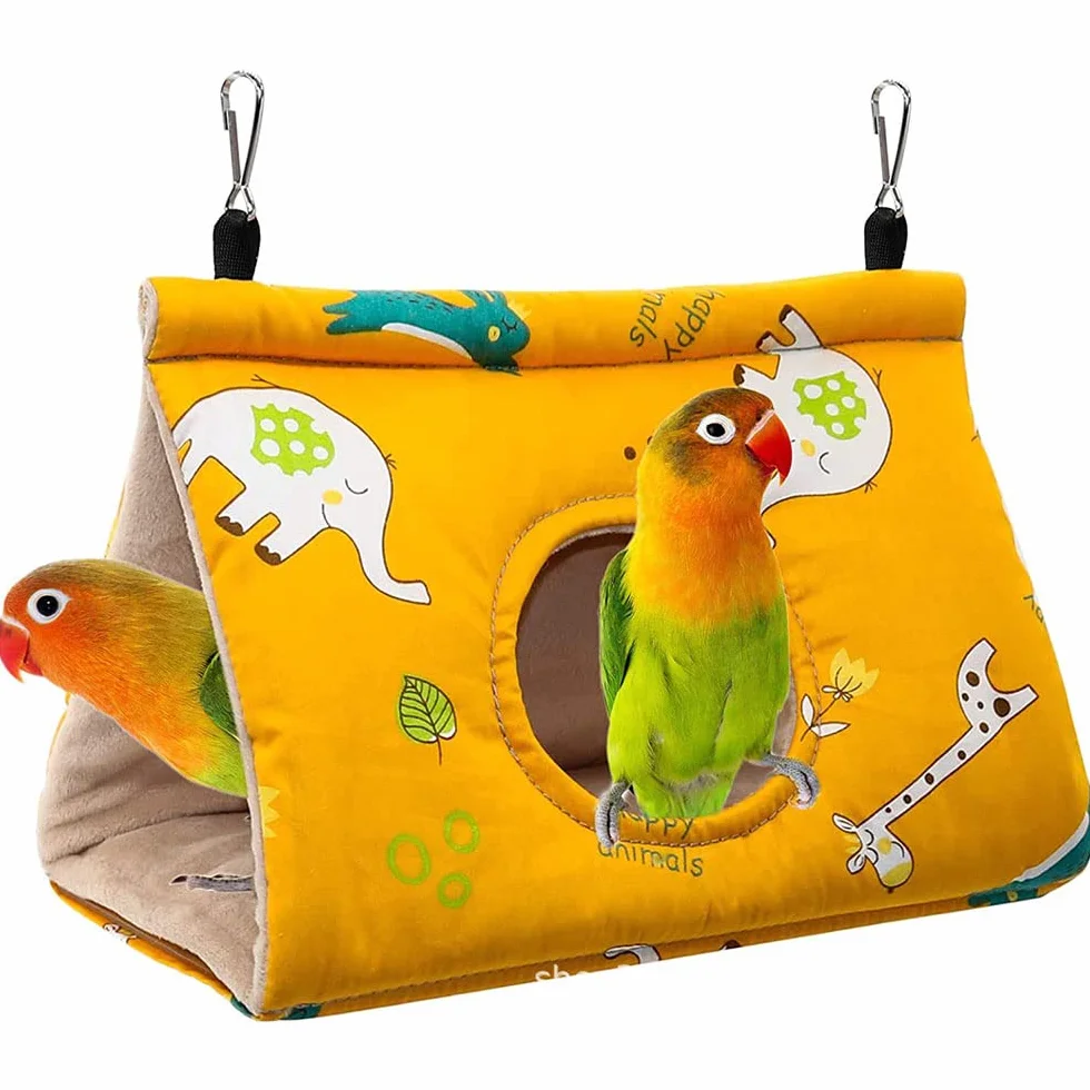 Hamac Perroquet Chaud Doux Nid Oiseau en Peluche Suspendu Cage Tente pour Perruche Cacatoès Gris Grande Taille