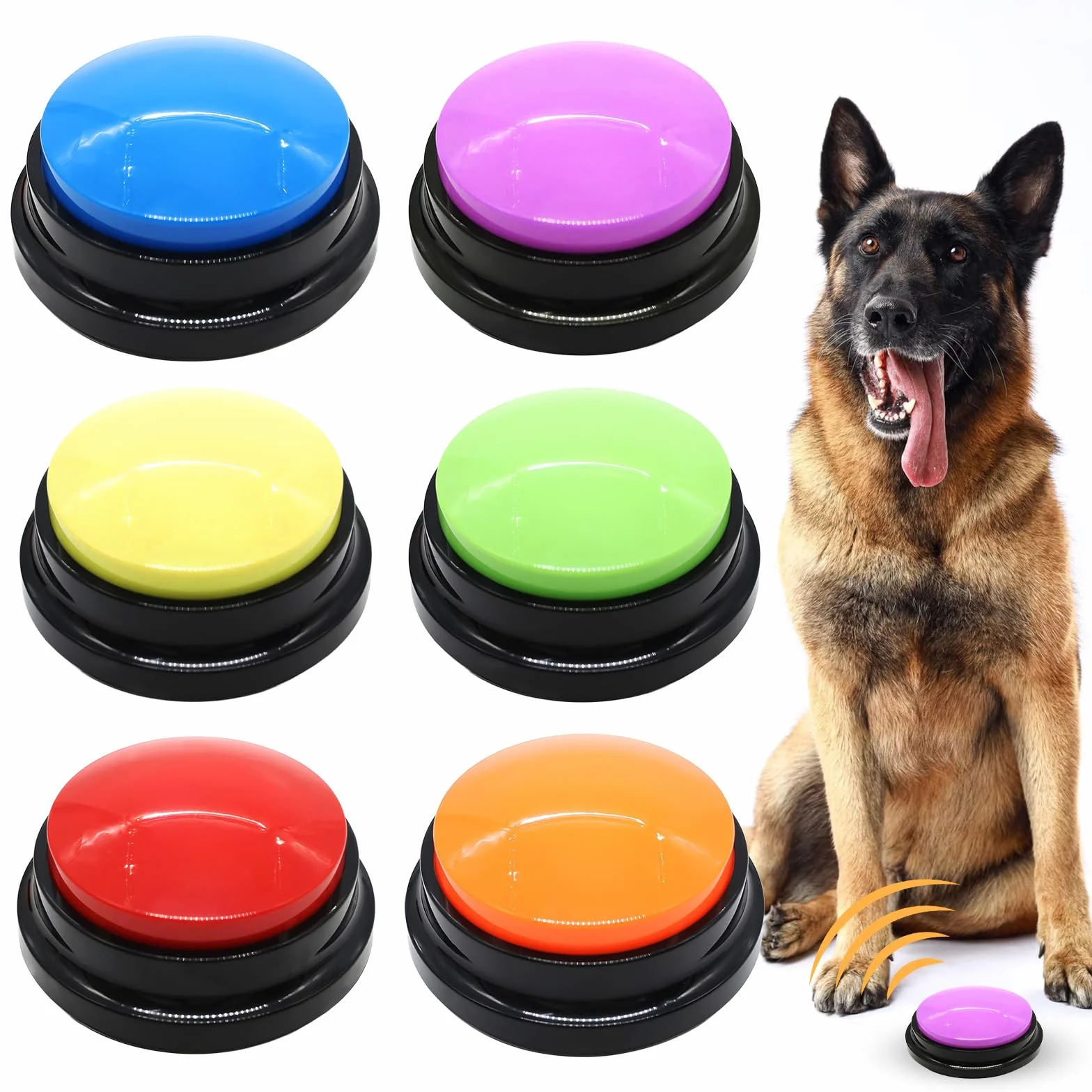 Mein HERZ Lot de 6 Buzzer Enregistrable, Bouton de Communication pour Chien Boutons pour Chien Buzzers pour Formation Chien Chat Jeux Maison,Enregistrement et Lecture de 30 Secondes