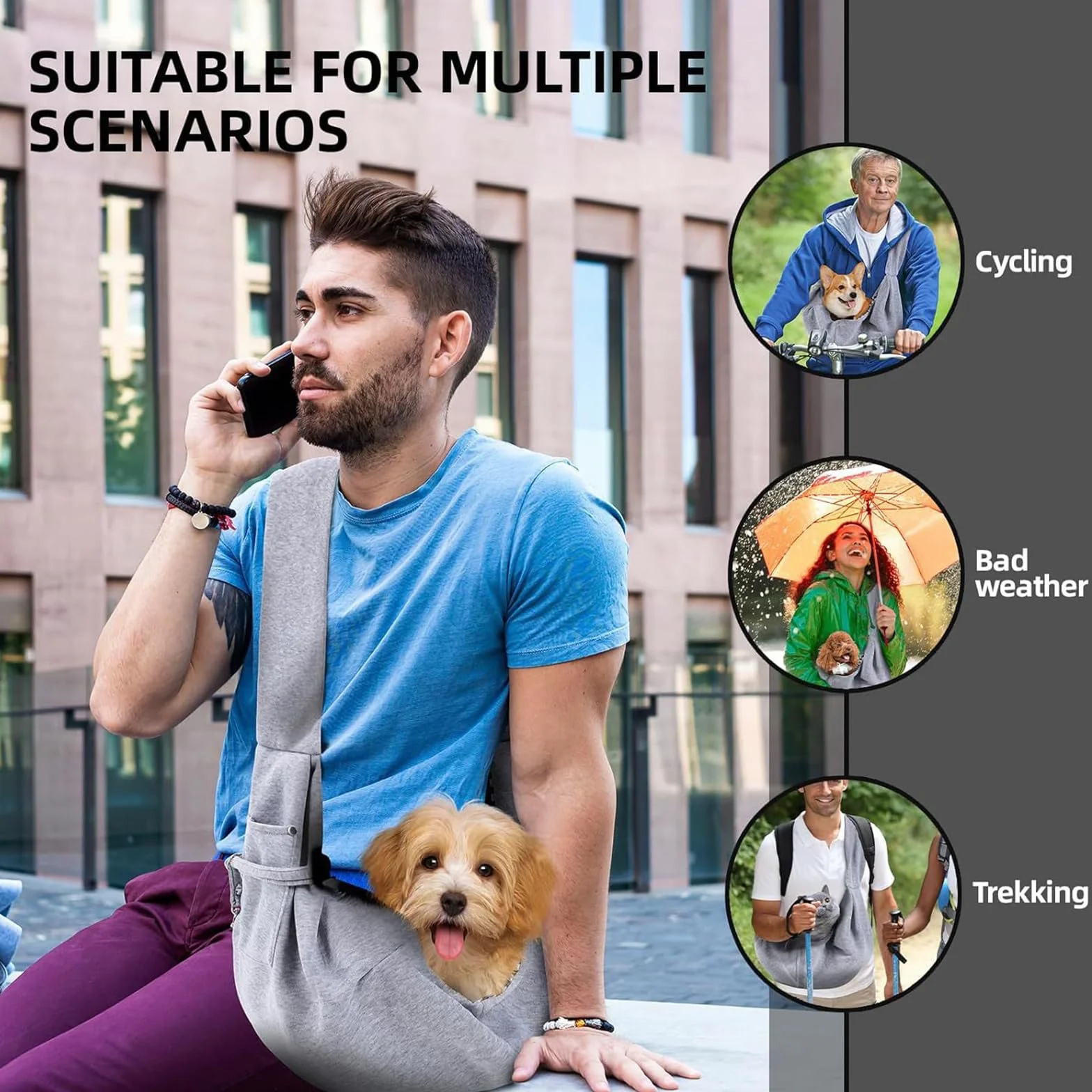Sac de Transport pour Chien Chat Réglable Bandoulière Mains Libres Portable avec Médaille