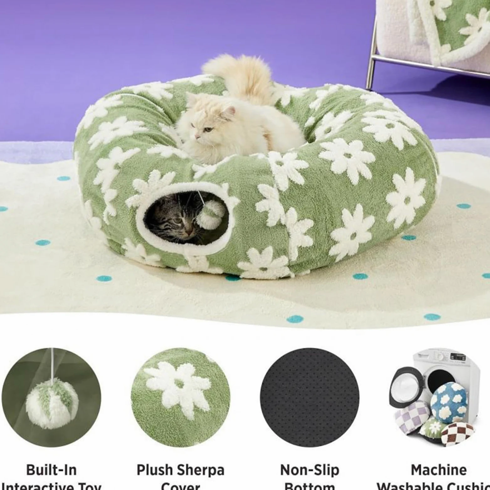 Tunnel pour Chat Jouet Cave en Peluche Lavable avec Balle | Jouet Tunnel Pour Chat Interactif Avec Design Pour Ramper Divertissement Mastication Intérieur Extérieur Lapin