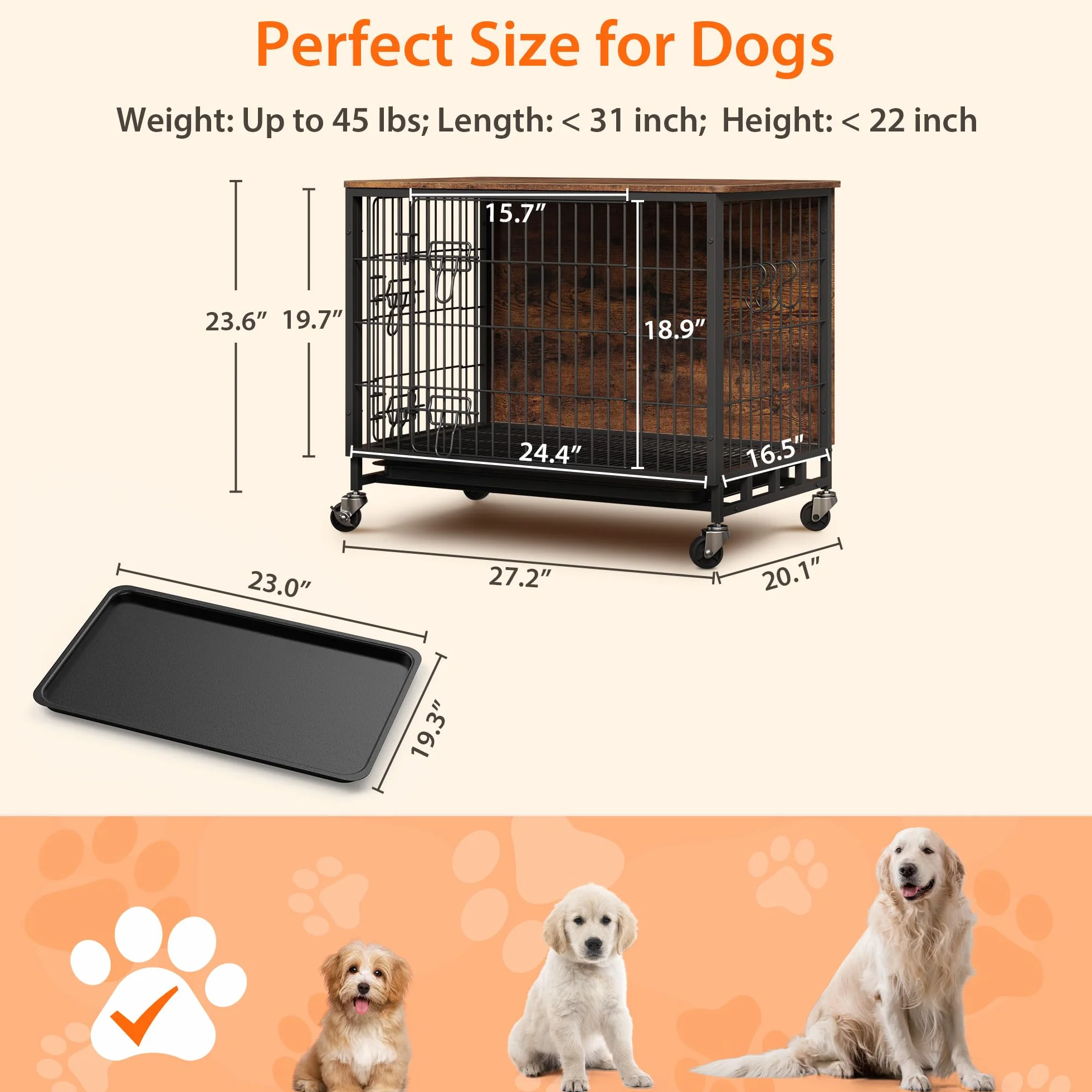 Cage pour chien meuble avec 2 portes et 4 roues 83 x 56 x 64 cm niche intérieur moderne table en bois