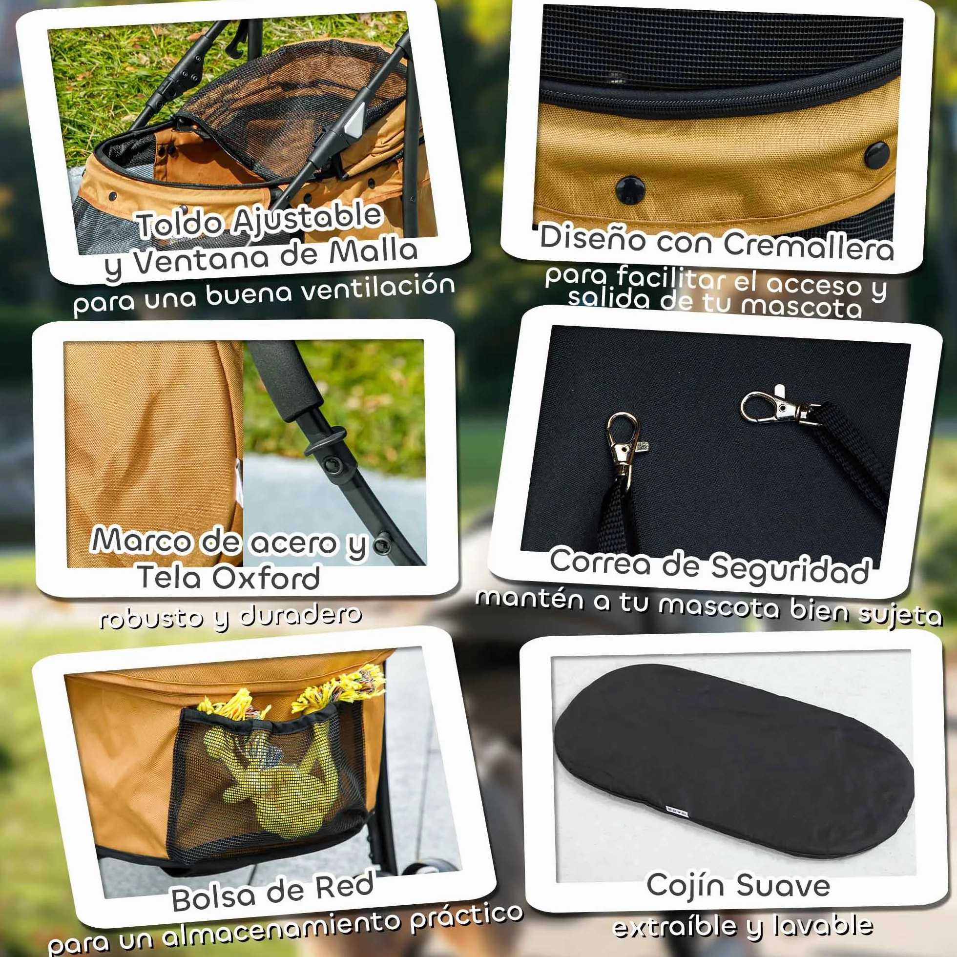 PawHut Poussette pliable pour chiens petite taille 15 kg Café
