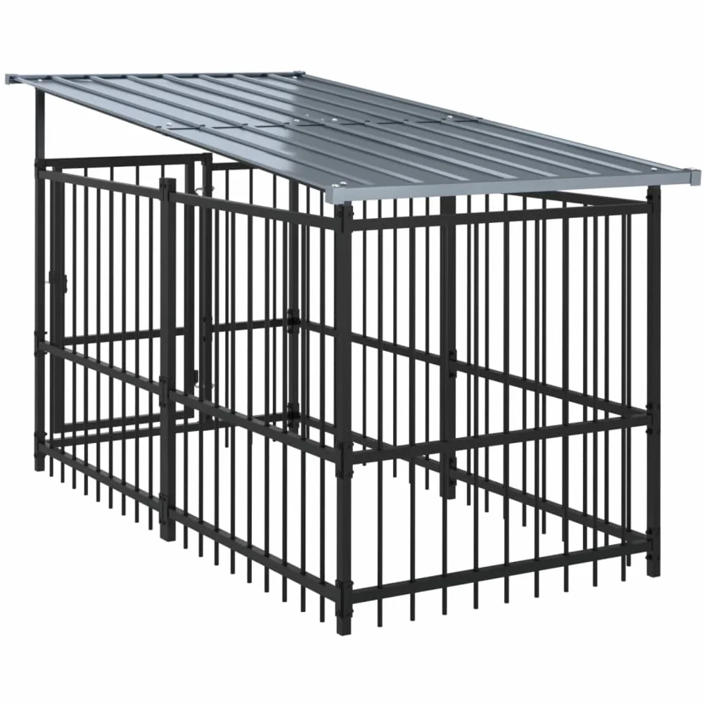 vidaXL Chenil d'Extérieur avec Toit pour Chiens Acier 1,88 m² Cage Enclos