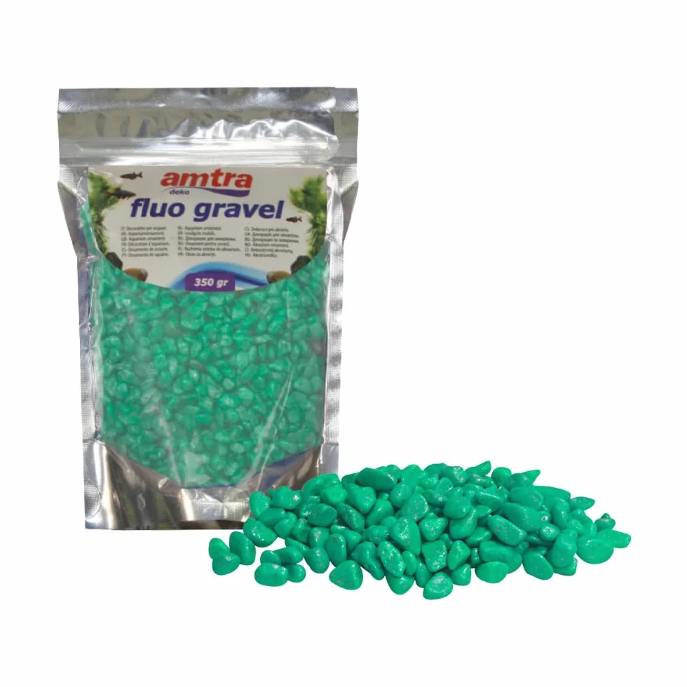 Amtra Fluo Gravel Décoratif pour Aquarium, Gravier en céramique pour Fond d'eau Douce et salée, sans poussière, Vert, 350 g