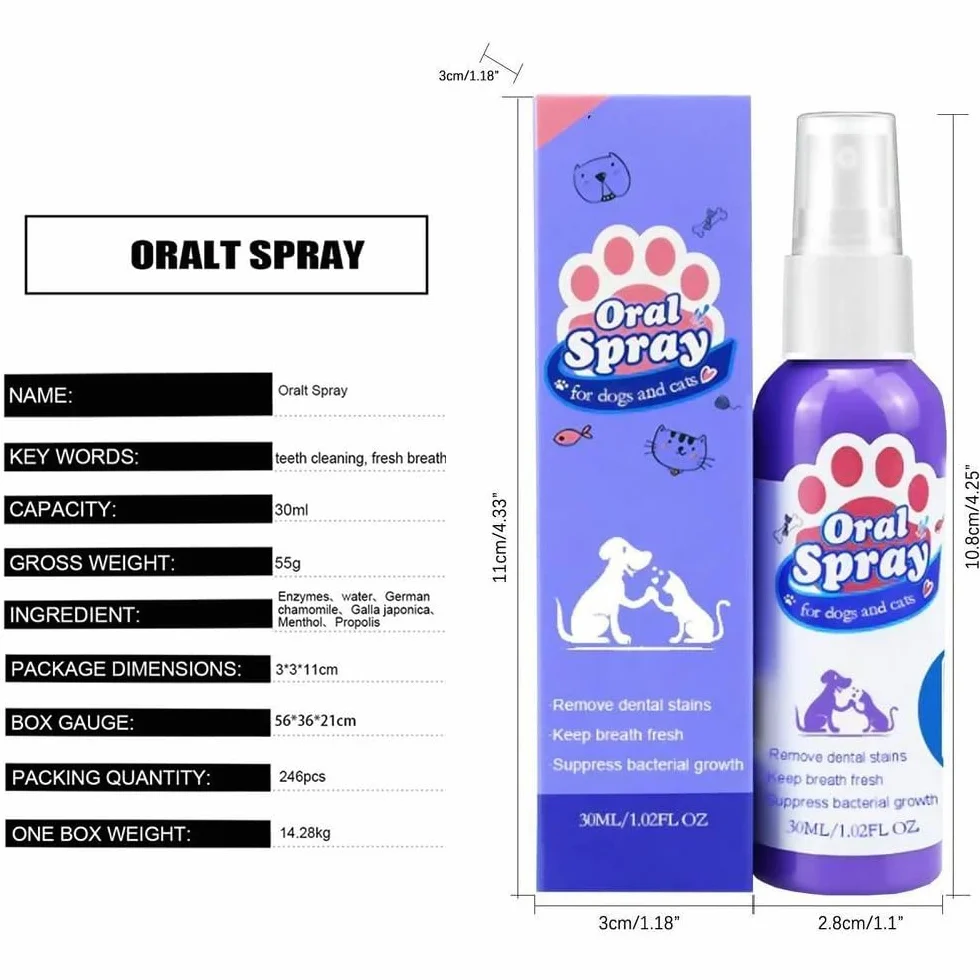 Spray nettoyant dentaire pour chiens et chats, soins bucco-dentaires animaux, élimination mauvaise haleine