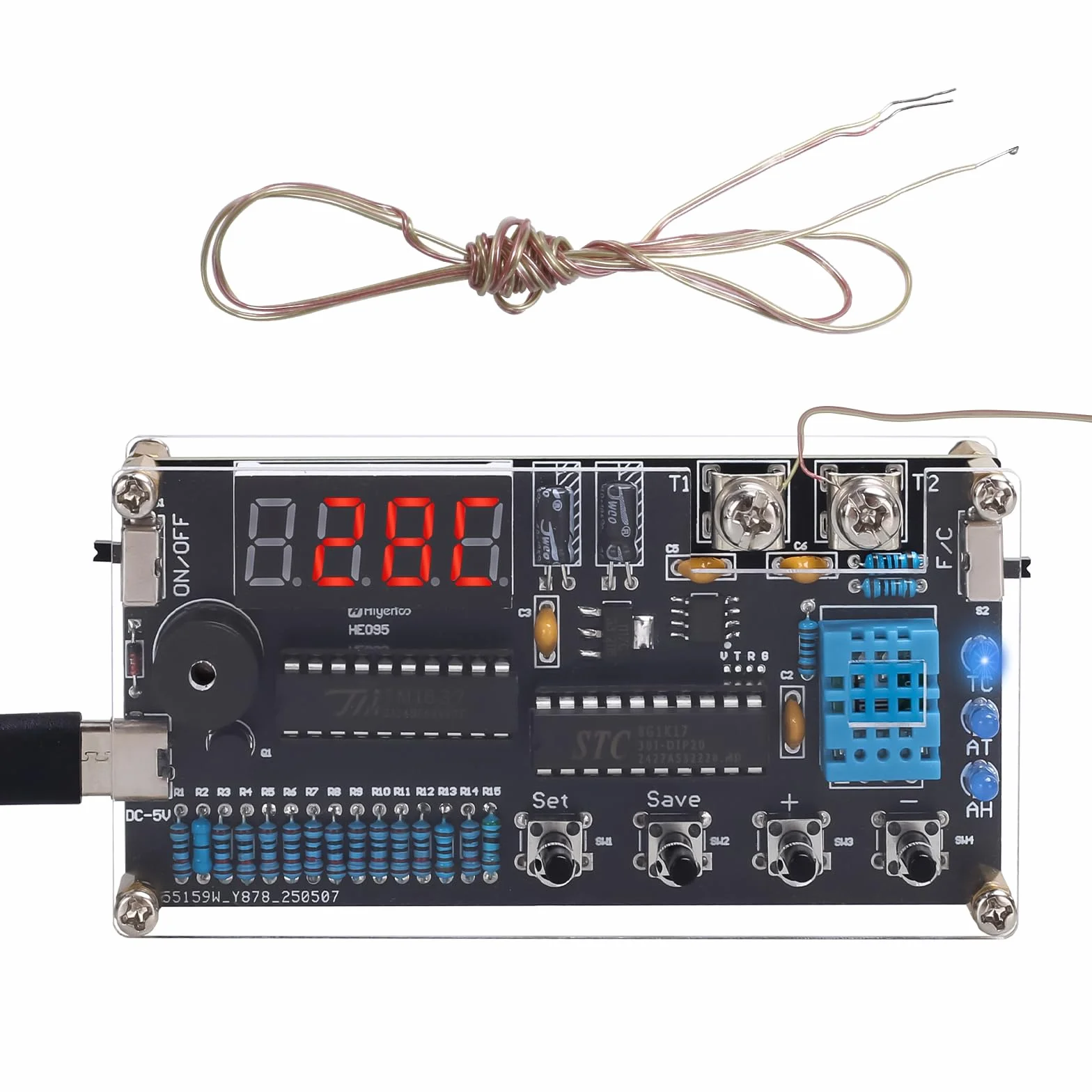 Thermomètre hygromètre à souder DIY DC 4,5 V-5 V -50 ℃ ~ 450 ℃ thermocouple numérique de type K Mini thermo-hygromètre électronique Kit de construction pour bureau, garage ou serre formation