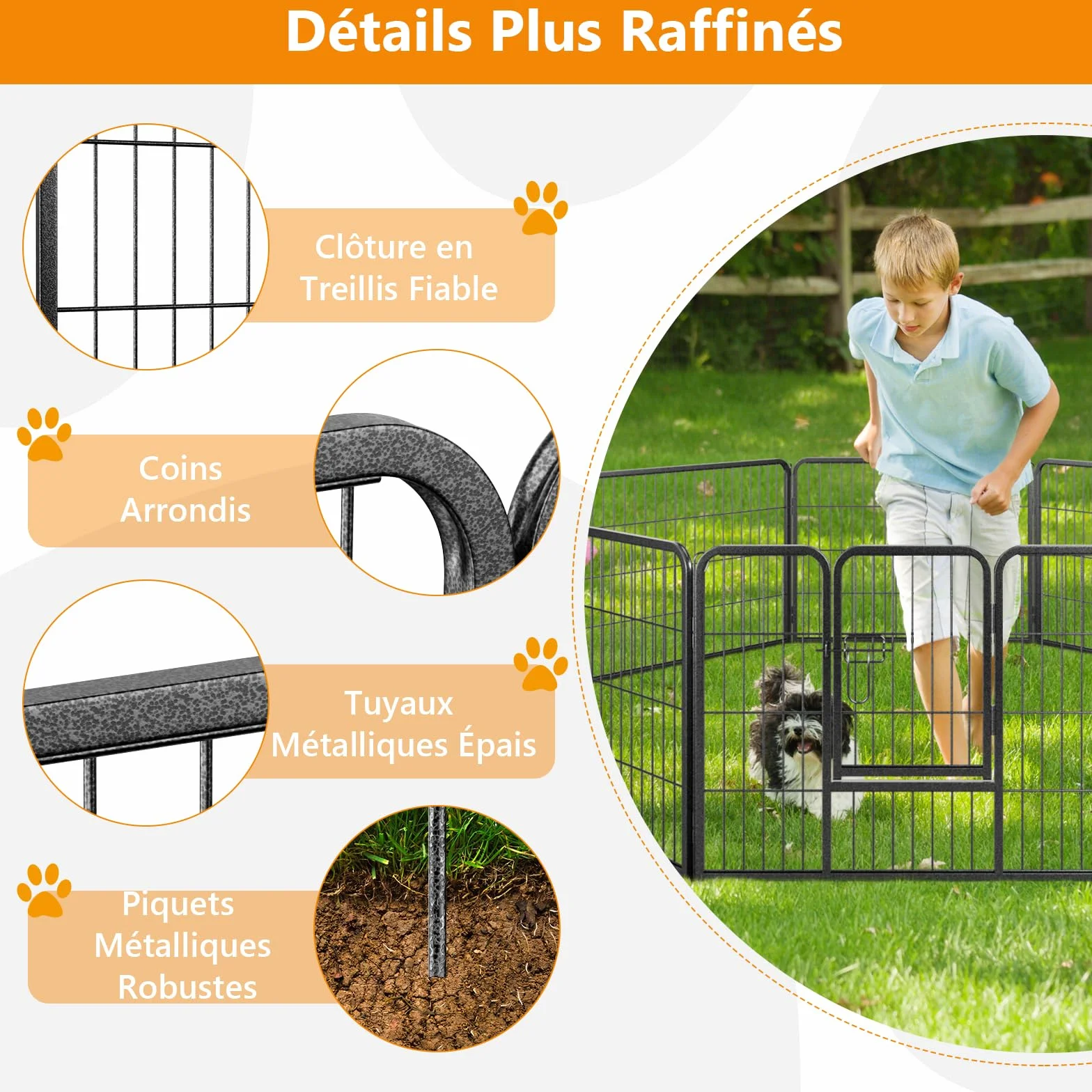GOPLUS Parc pour Chien 8 Panneaux, Enclos Pliable Métal avec Porte verrouillable 80x60cm