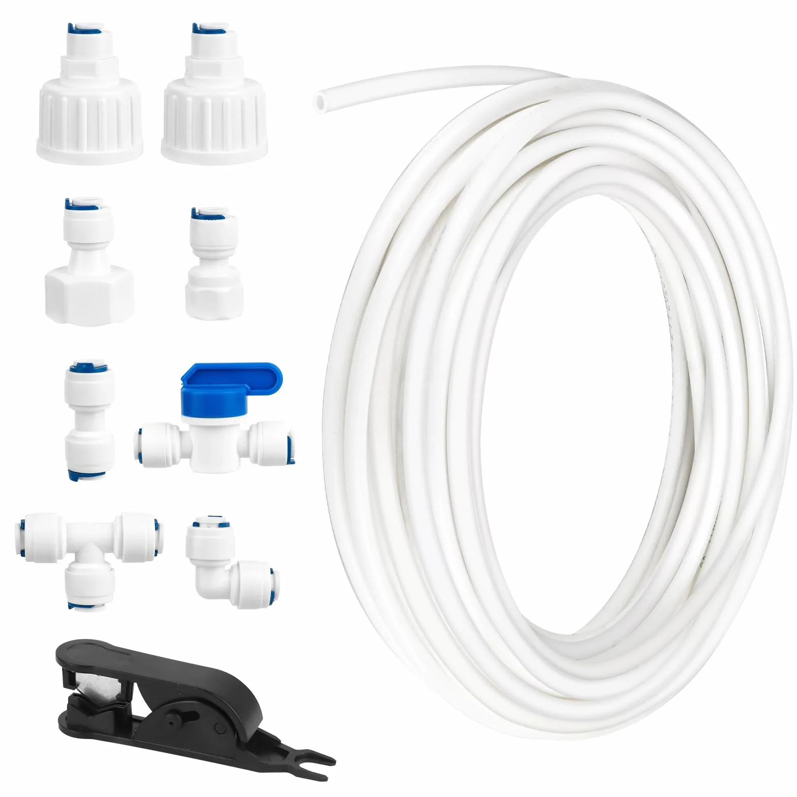 Kit de Raccordement D'eau pour Réfrigérateur de 15m, Tuyau D'alimentation en Eau Tube de Filtre Pièces et Accessoires, Matériau POM Tuyau Frigo Alimentation en eau pour Réfrigérateurs,Aquarium（1/4"）
