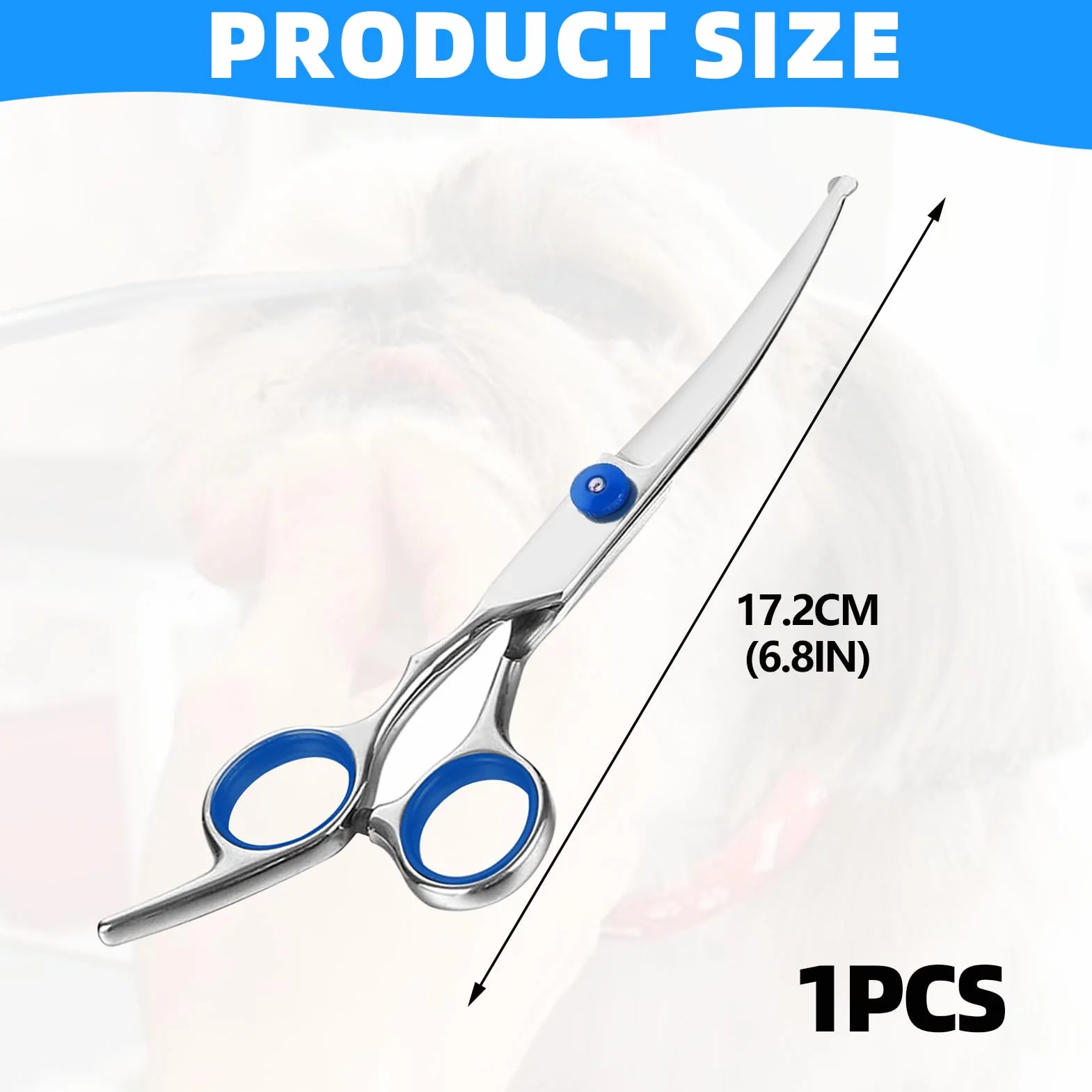 Ciseaux de Toilettage Chien Courbés Professionnels | Idéal pour Finitions Précises Visage et Pattes | Sécurité Maximale avec Pointes Arrondies | Acier Inoxydable 17cm