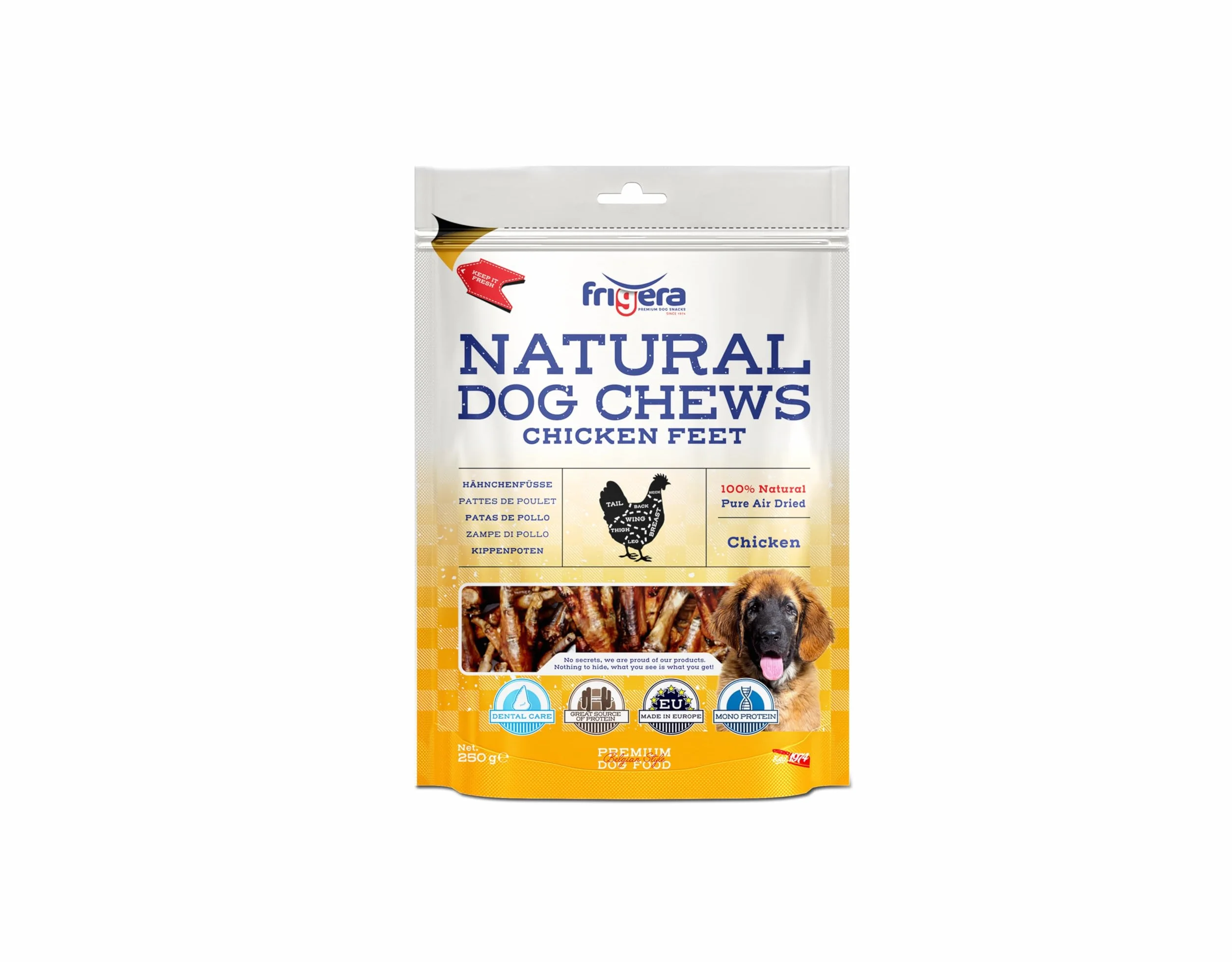 Frigera Pattes de Poulet 250g Friandises Naturelles pour Chien sans additifs sans Gluten ni céréales
