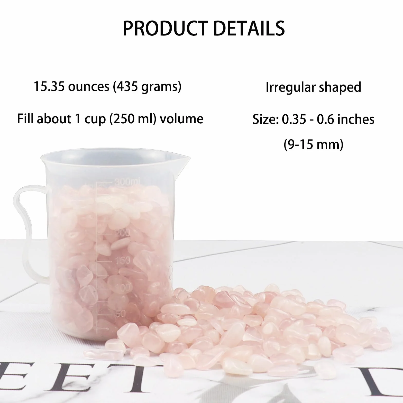435 g de gravier décoratif pour aquarium - Rose quartz écrasé - Cristal naturel - Poli - Forme irrégulière - Vase - Pierres juteuses