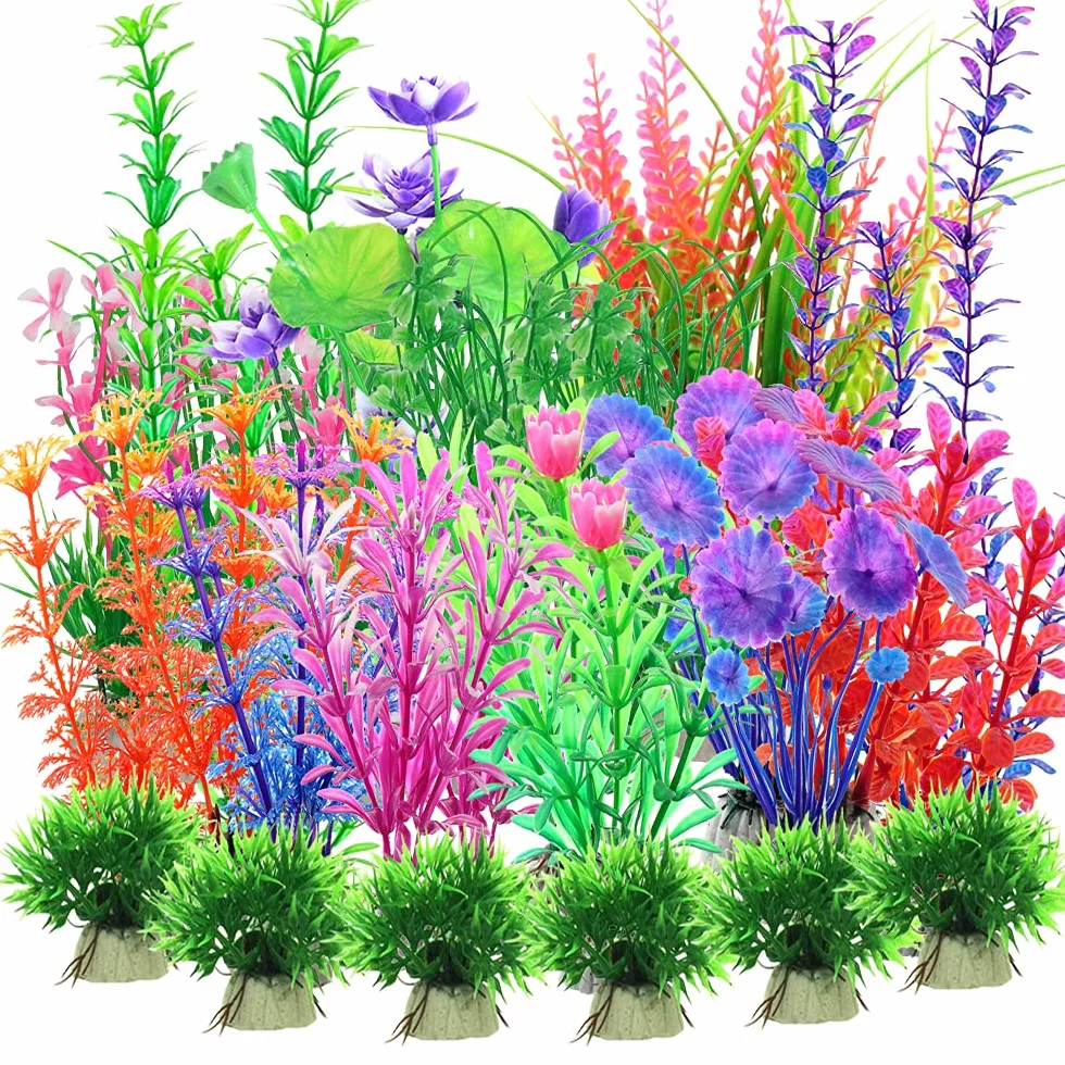 Plantes Aquatiques Artificielles 30 Pièces, Décoration d'Aquarium en Plastique Coloré, Sans Danger pour Poissons