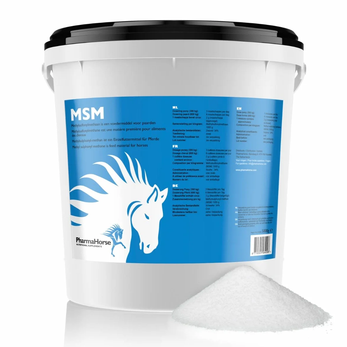 PharmaHorse MSM | Articulation Cheval | Soufre pour Cheval | sans Sucre ajouté | Sulfate de glucosamine 100% Pur | sans dopage | 5000 grammes