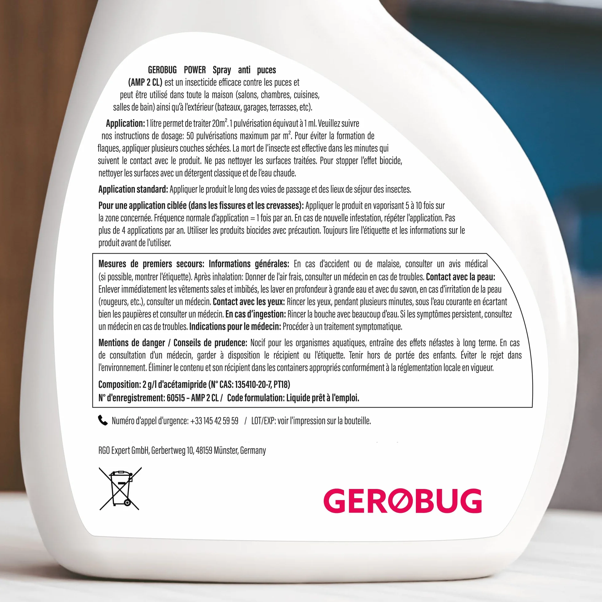GEROBUG Spray Anti puces Maison 500 ML - Anti-puces pour Meubles, Textiles, Lits, Chiens
