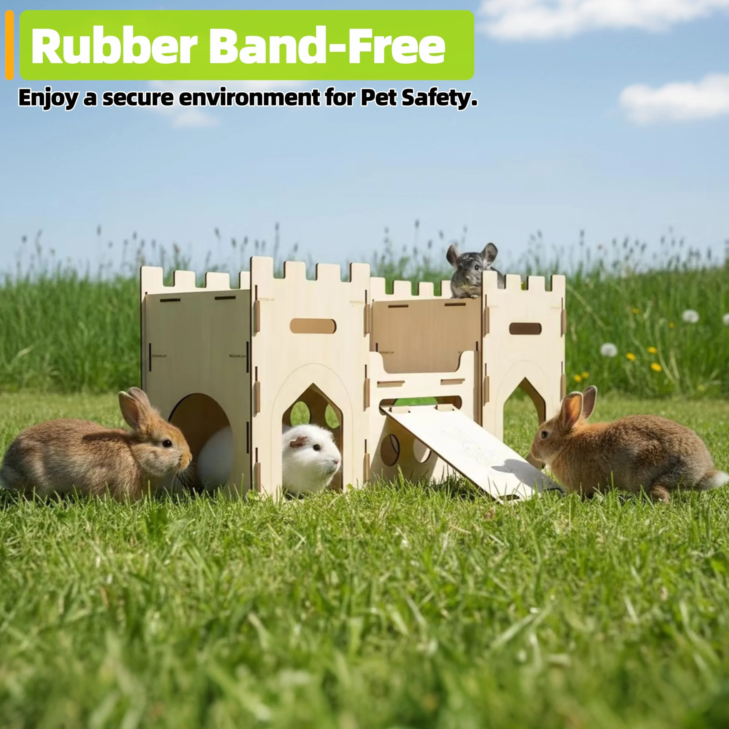 HIIMALEX Château de lapin extra large en bois à plusieurs étages, cachette ventilée robuste pour lapin, cochon d'Inde, chinchilla furet