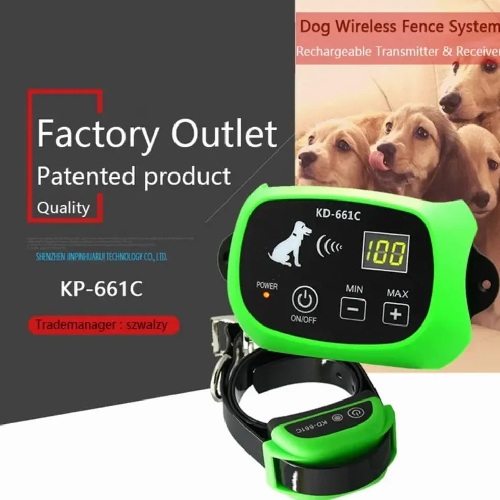 Système de clôture électronique sans fil pour chien, émetteur et récepteur rechargeables 661C-G-1