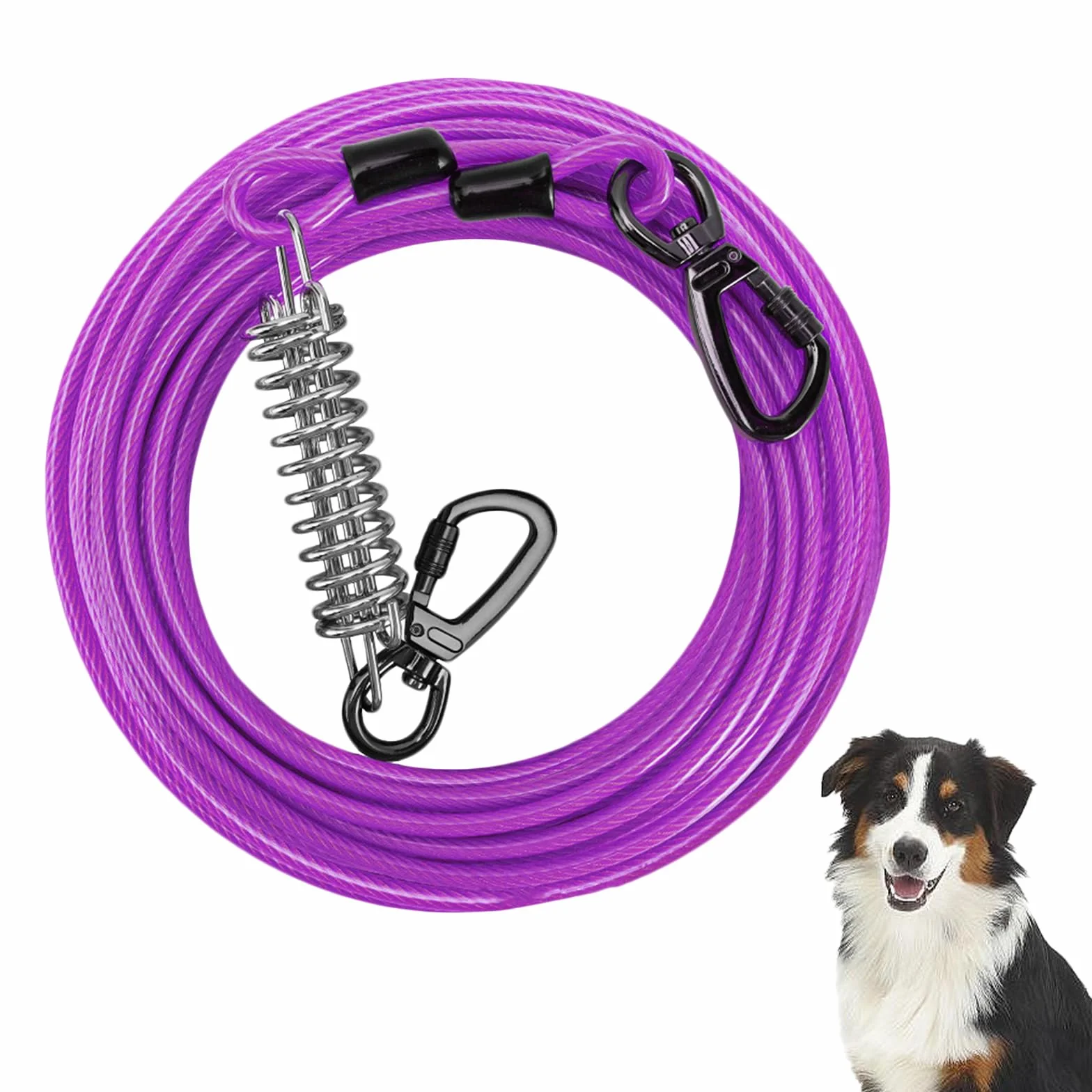 Câble d'attache pour Chien 9 m avec Crochet Verrouillable à Ressort, Laisse Réfléchissante Anti-Morsure, Sac de Rangement (Violet)