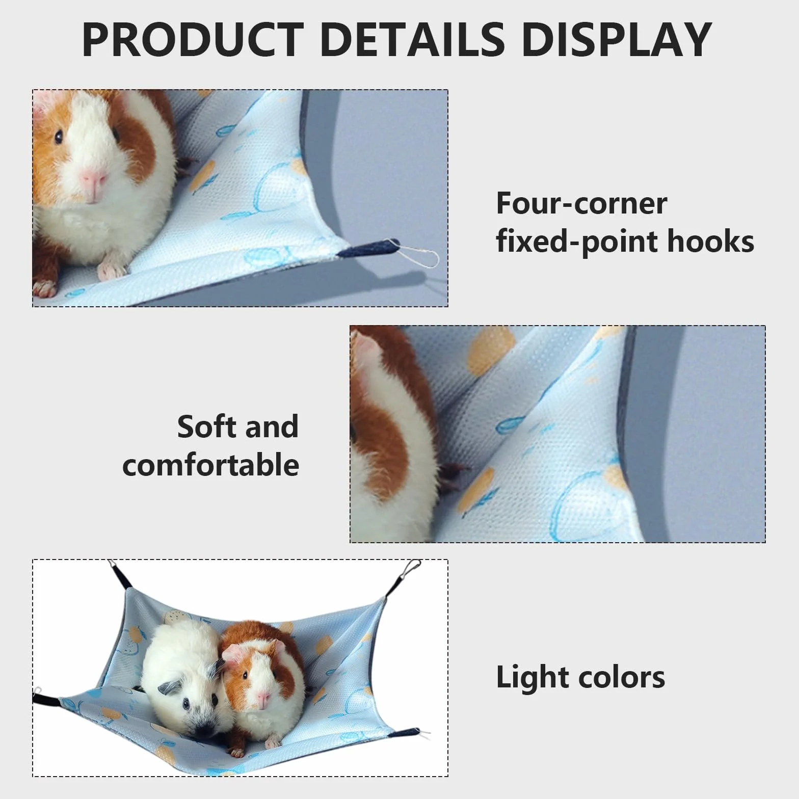 Hamac Cochon d'Inde Soie Glacée 28 x 28Cm Hamac Rongeur Ajustable Cage Furet Cabane Fraise Cochon d'Inde Lit Lapin Design Double Face Balançoire pour Lapin Hamster Chinchilla