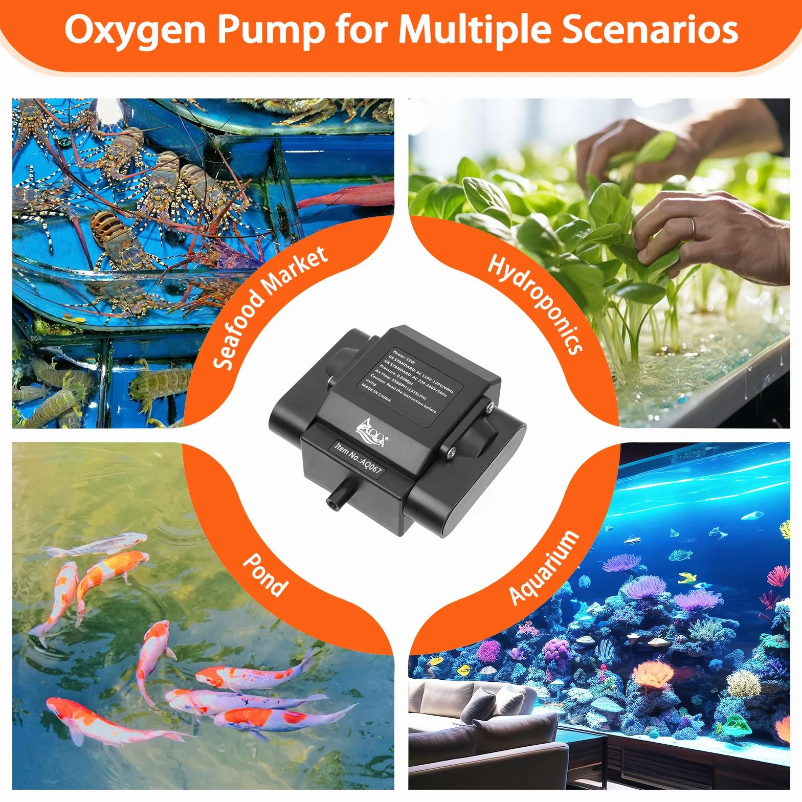 AQQA Pompe à air pour aquarium 4 sorties puissantes bassin extérieur réglable oxygène avec accessoires