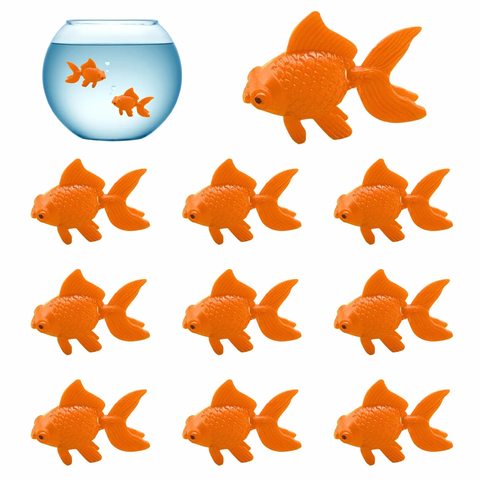 10 Pièces Poissons Artificiels Flottants pour Aquarium, Décors Poisson en Plastique (Orange)