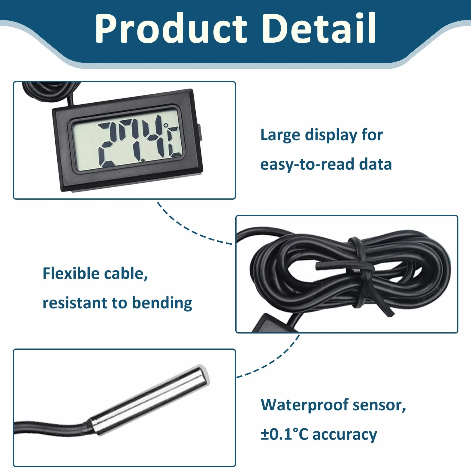 Thermomètre Frigidaire 6 Pièces avec Sonde, Mini Thermomètre Numérique LCD Température pour Réfrigérateur Congélateur, Étanche, Fonction Mémoire Min/Max