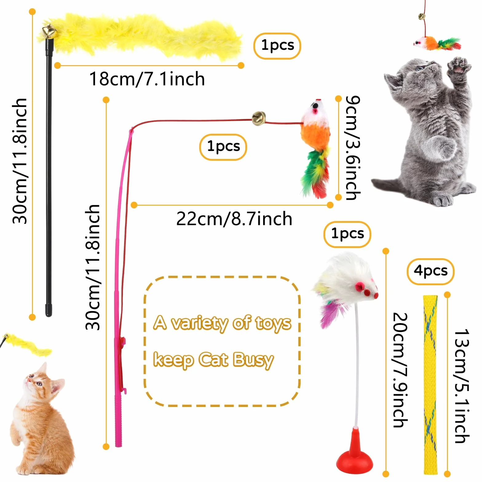QUOZUO 32 Pièces Jouets Chat Interactif avec Plumes, Balles, Souris