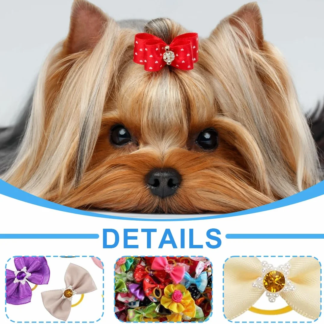 Lot de 40 nœuds pour chiens avec élastiques, accessoires de toilettage pour animaux domestiques