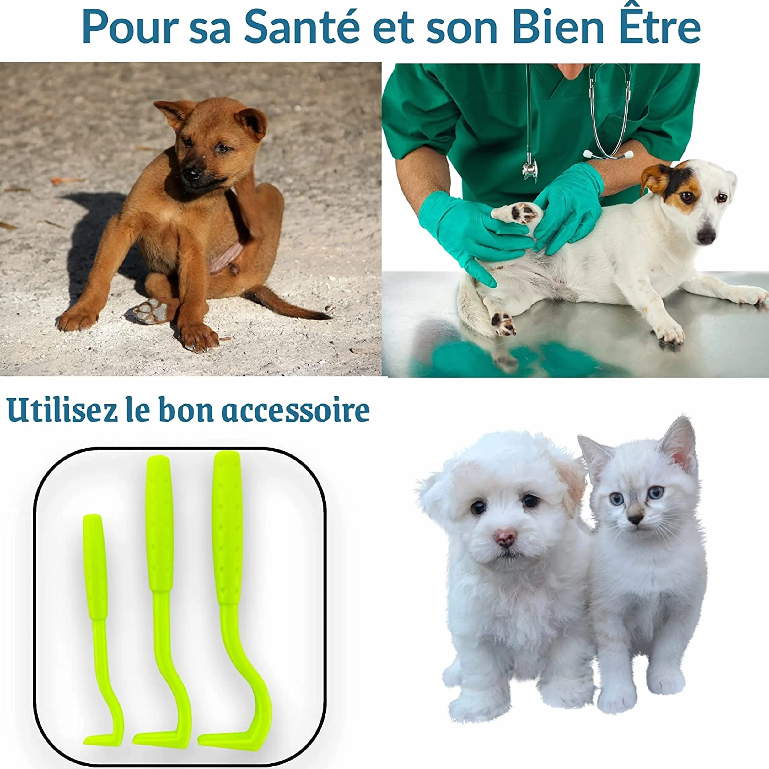 Tire Tique,produit anti tique, Accessoire Antiparasitaire BONUS OFFERT, Retire/Enlève/Attrape parasites, Lot de 3 pinces pour Chat Chien Humain